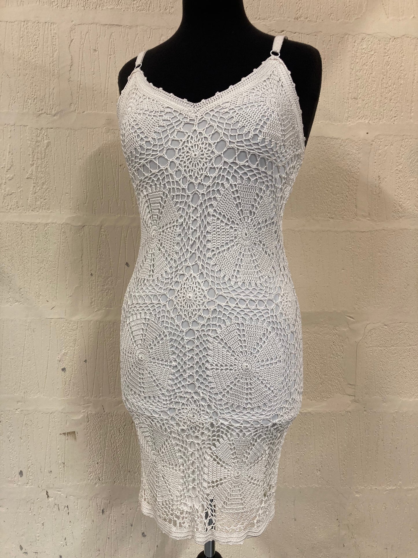 Noughties Karen Millen Ivory Crochet Strappy Dress Size 10