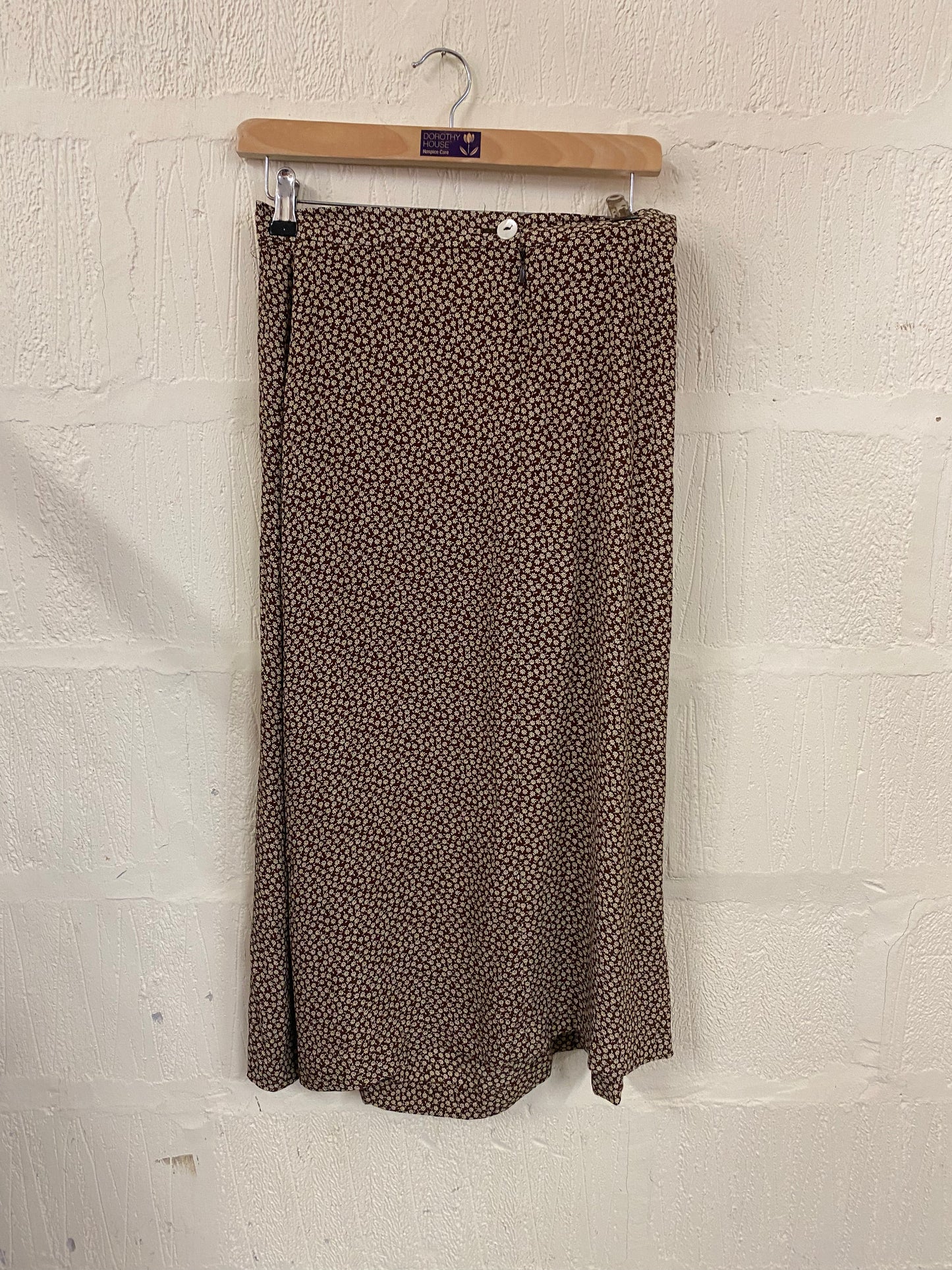 1990s Vintage Brown Ditsy Floral Skirt Size 12
