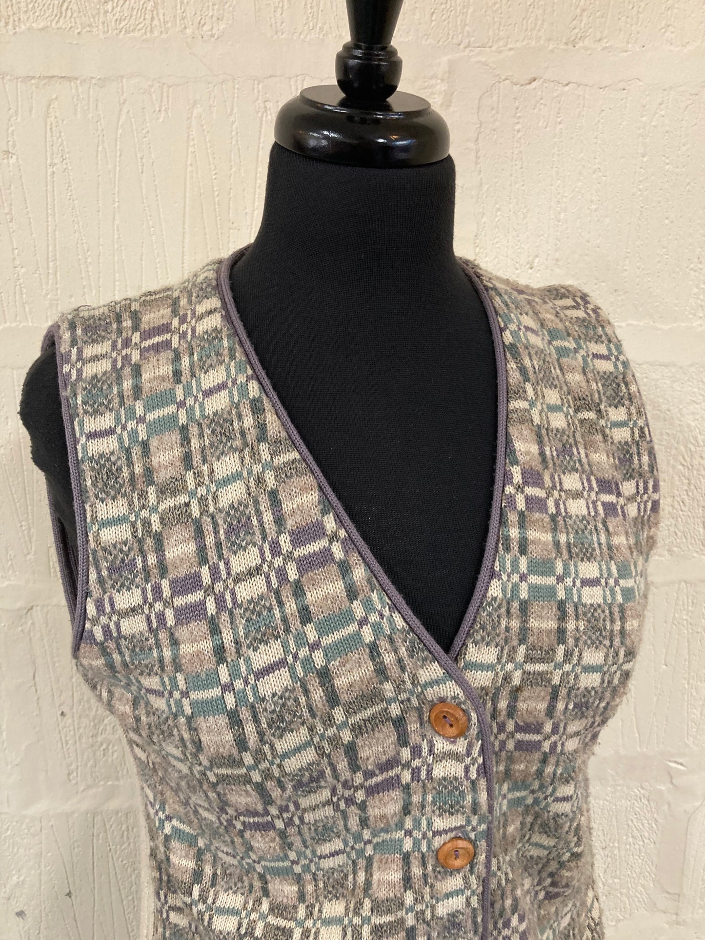 1980s Sleeveless Dorothy Perkins Knitted Pastel Coloured Waistcoat Size 12