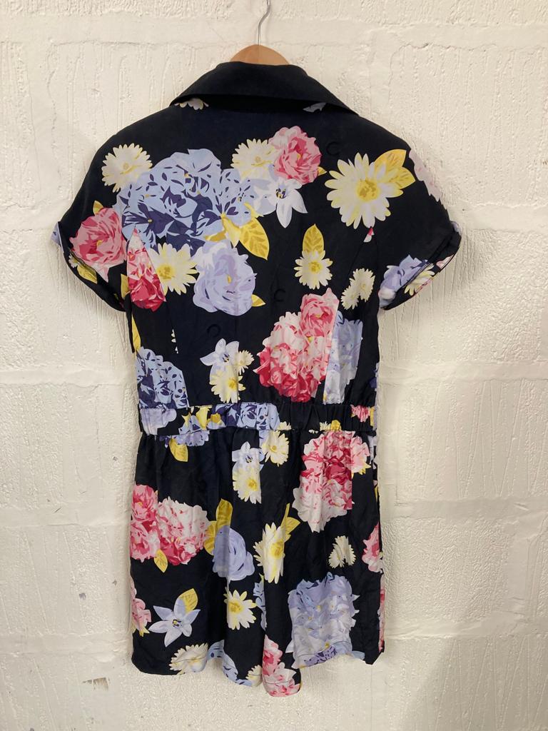 Preloved Silk Black and Floral Silk Playsuit Size 12