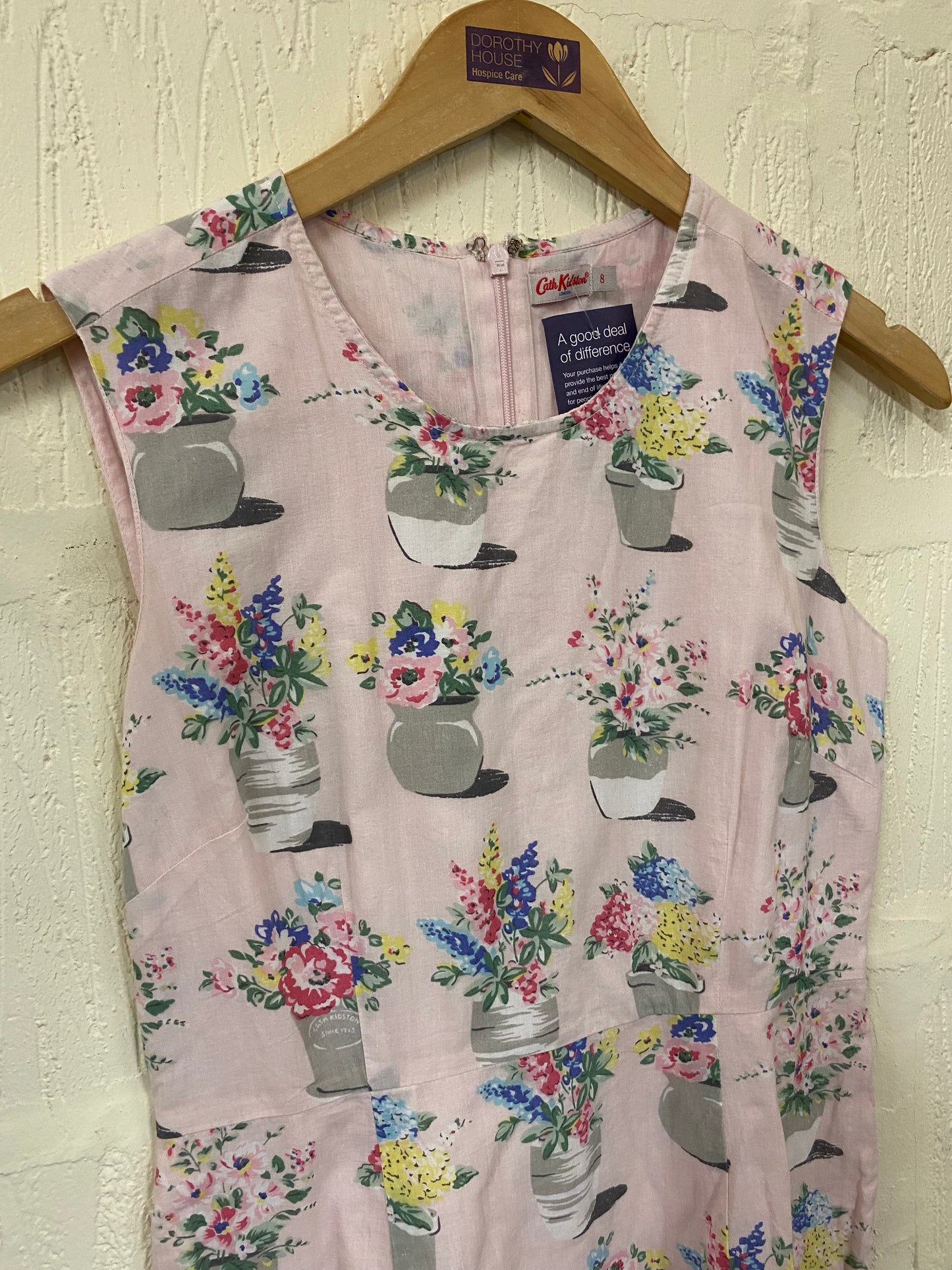 Preloved Pink Floral Cath Kidston Cotton Sleeveless Dress Size 8