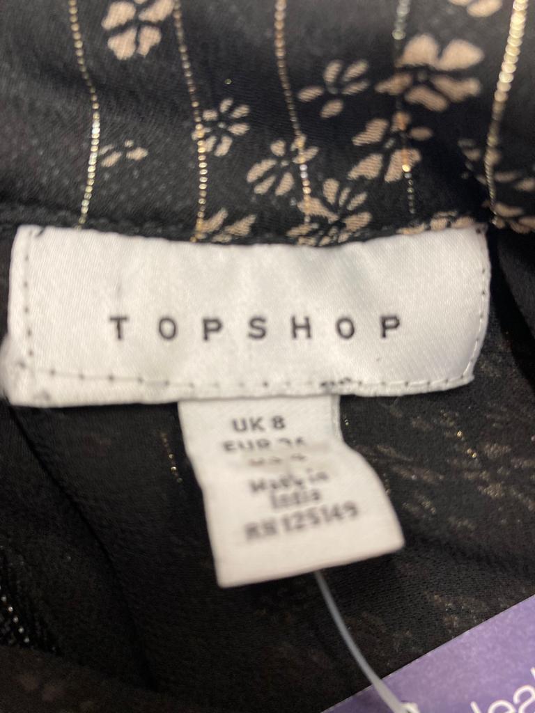 Preloved Topshop Tiered Frill Black Sparkly Skirt Size 8