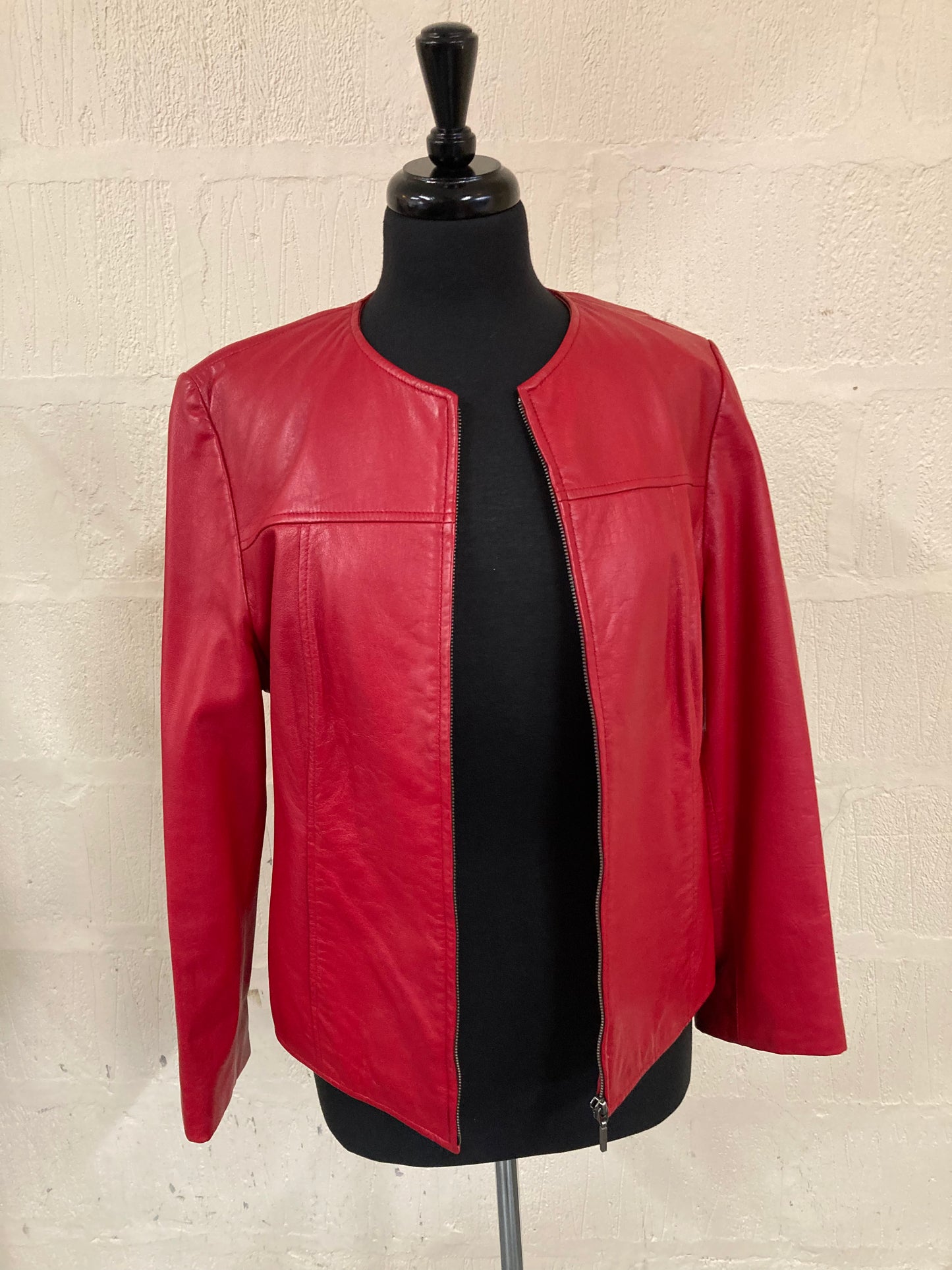 1990s Planet Red Leather Boxy Jacket Size 14