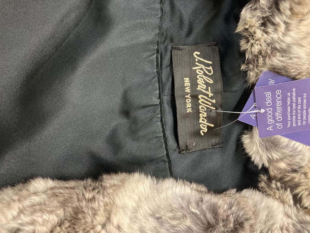 Vintage Designer Black Astrakhan Fur Jacket with Rabbit Fur Collar Size M- L
