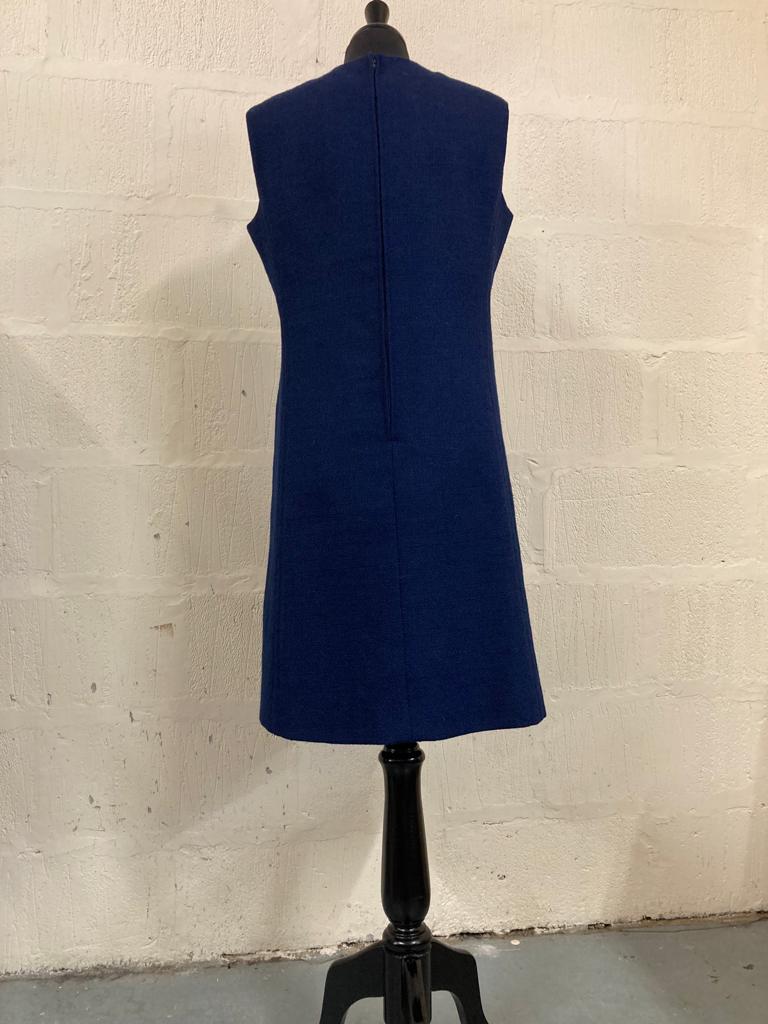 Vintage Mansfield Navy Wool Sleeveless Shift Dress Size 12-14