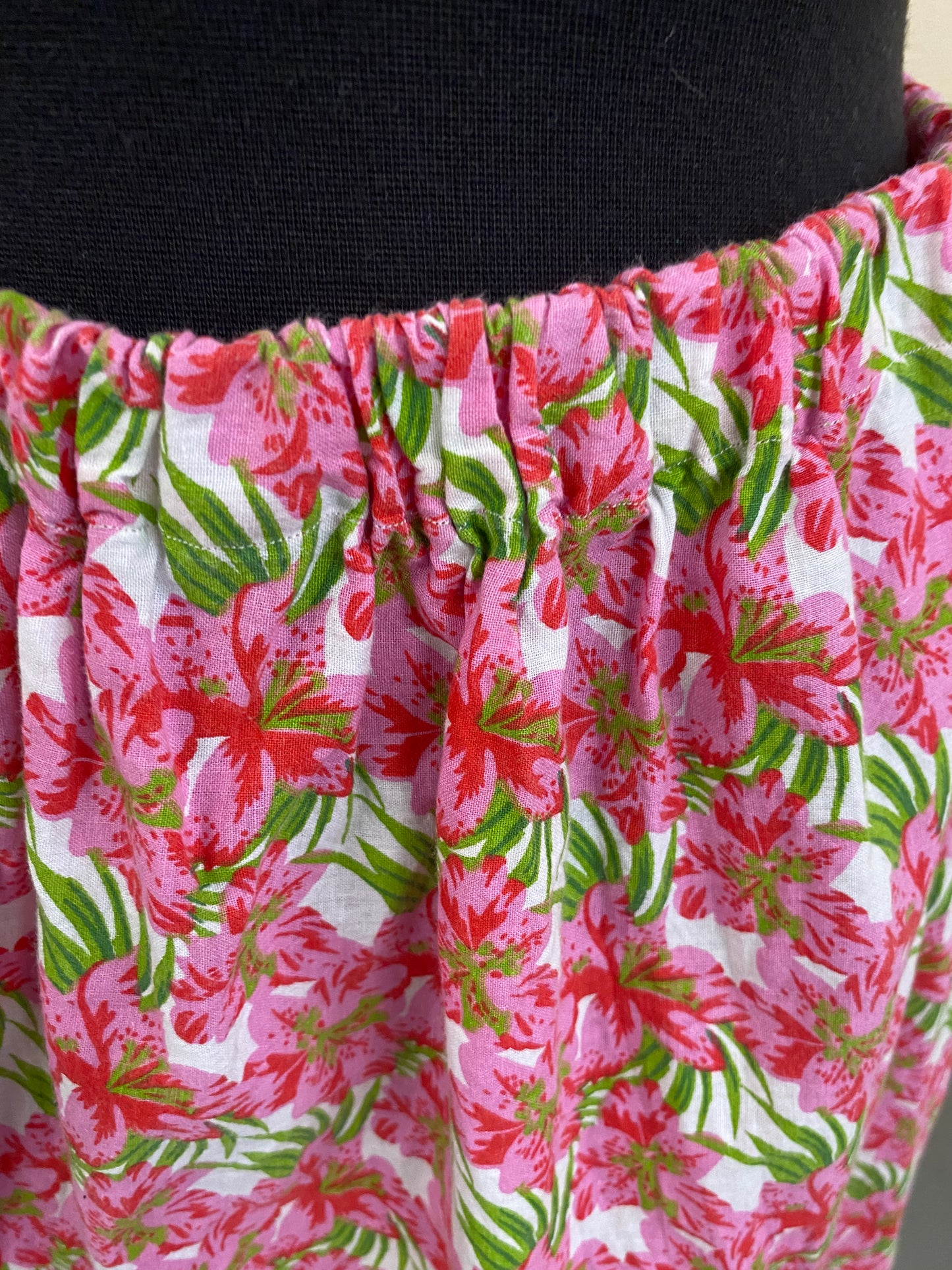 Hand Made White with Pink and Green Lily patterned Skirt Size 12