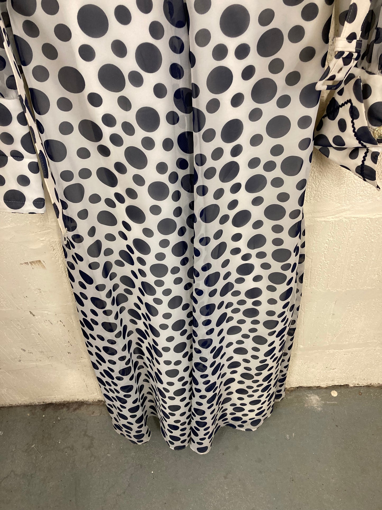 1970s Berketex White with Navy Spots Maxi Dress Size 8/10