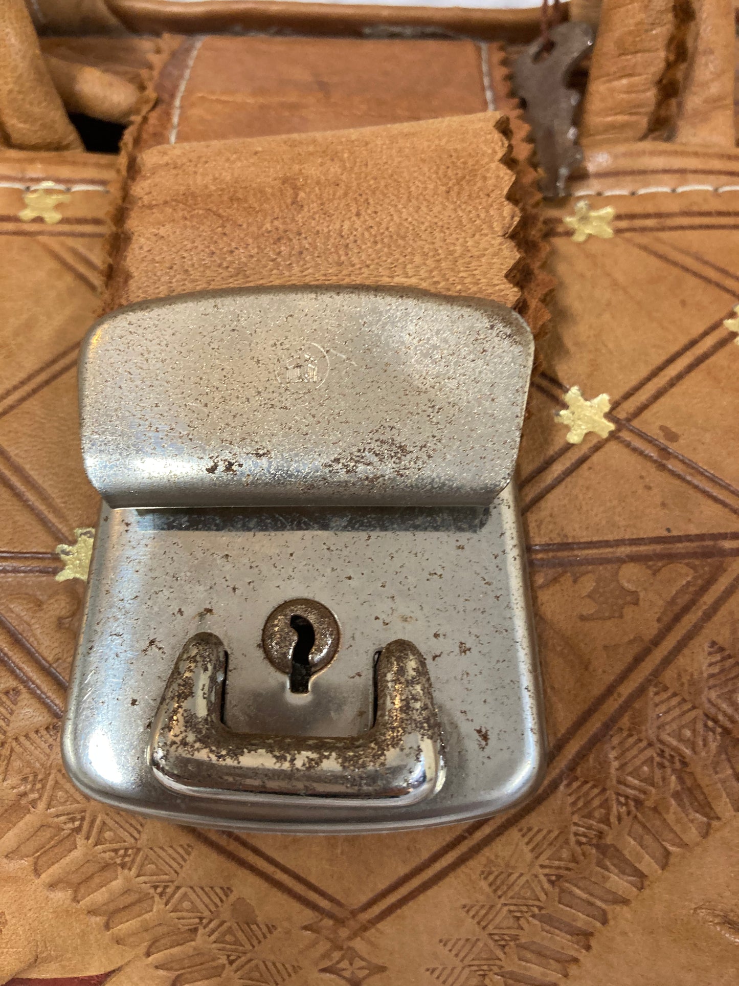 North African Light Tan With Gold and Red Embellishment Doctors Bag with Lock