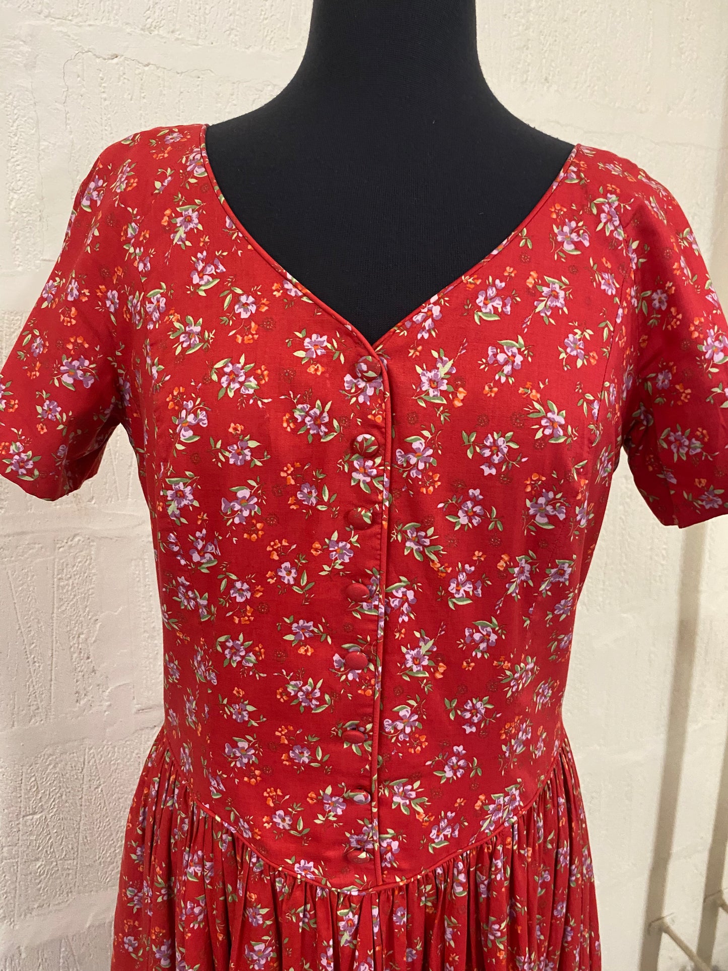 Vintage Red Floral Laura Ashley Dress Size 12