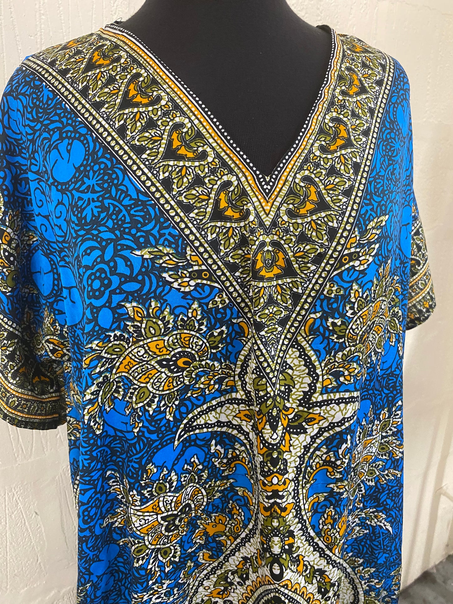 Vintage Blue and Orange Patterned Maxi Kaftan Size One Size