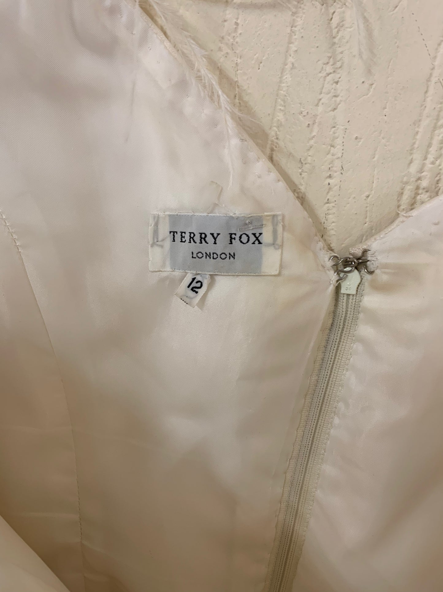 Terry Fox Preloved Satin Bodice with Feather and beaded embellishments Size 12