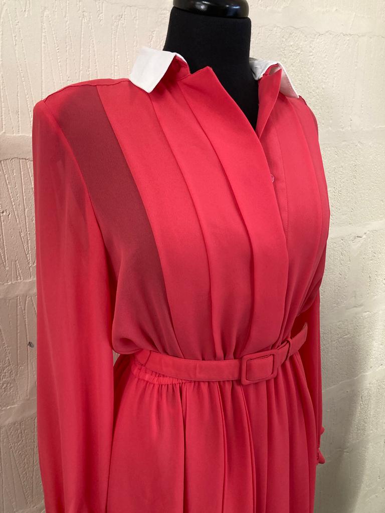 Vintage Pink Maxi Dress with Detachable Collar Size 10