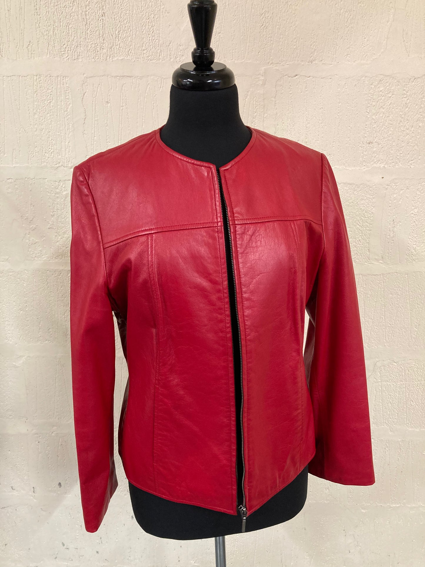 1990s Planet Red Leather Boxy Jacket Size 14
