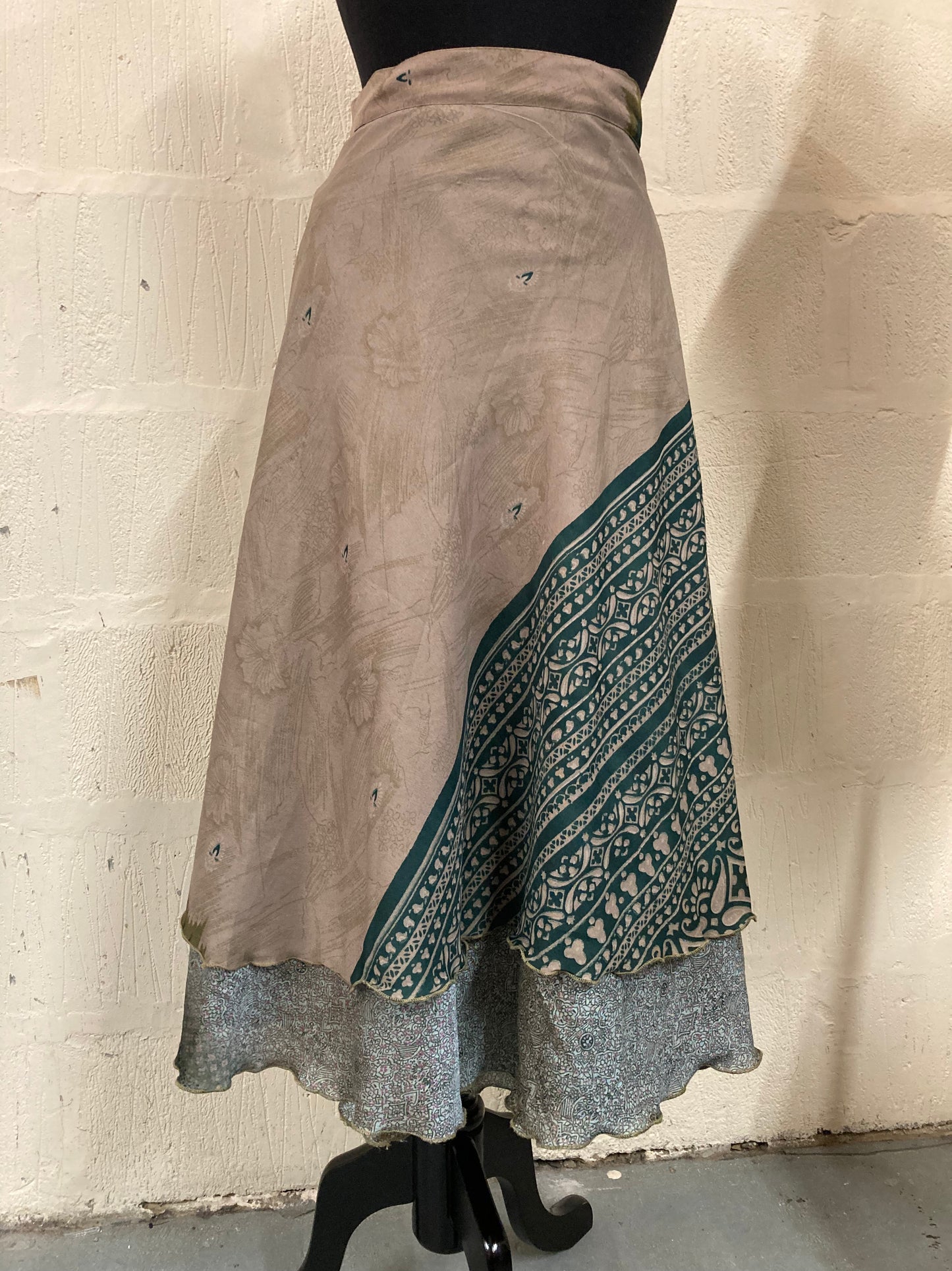 00s Hand Made Green and Turquoise Wrap Skirt Size 10-18