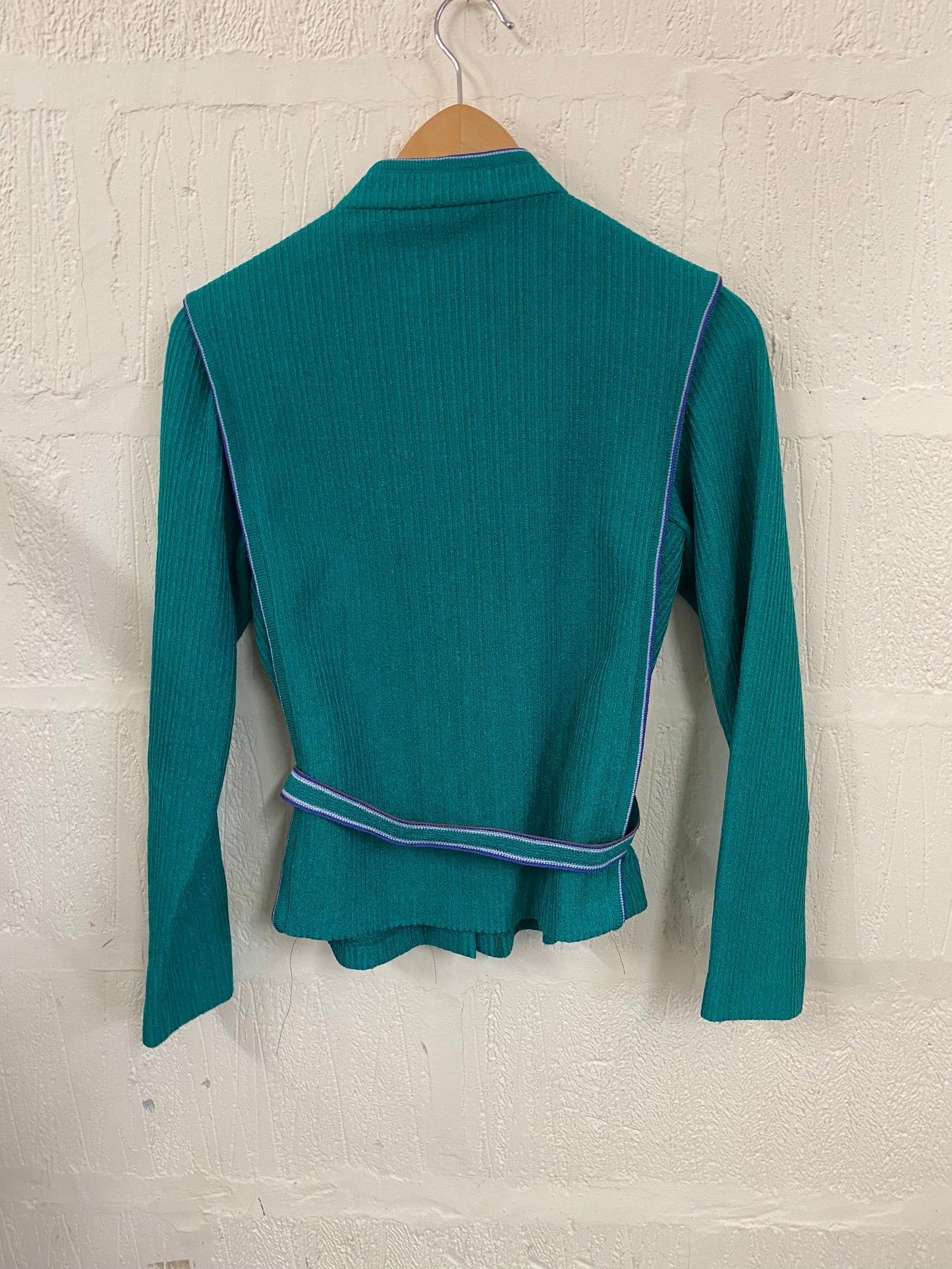 Vintage Geeky Sport Teal and Navy Cardigan with Belt Size 8