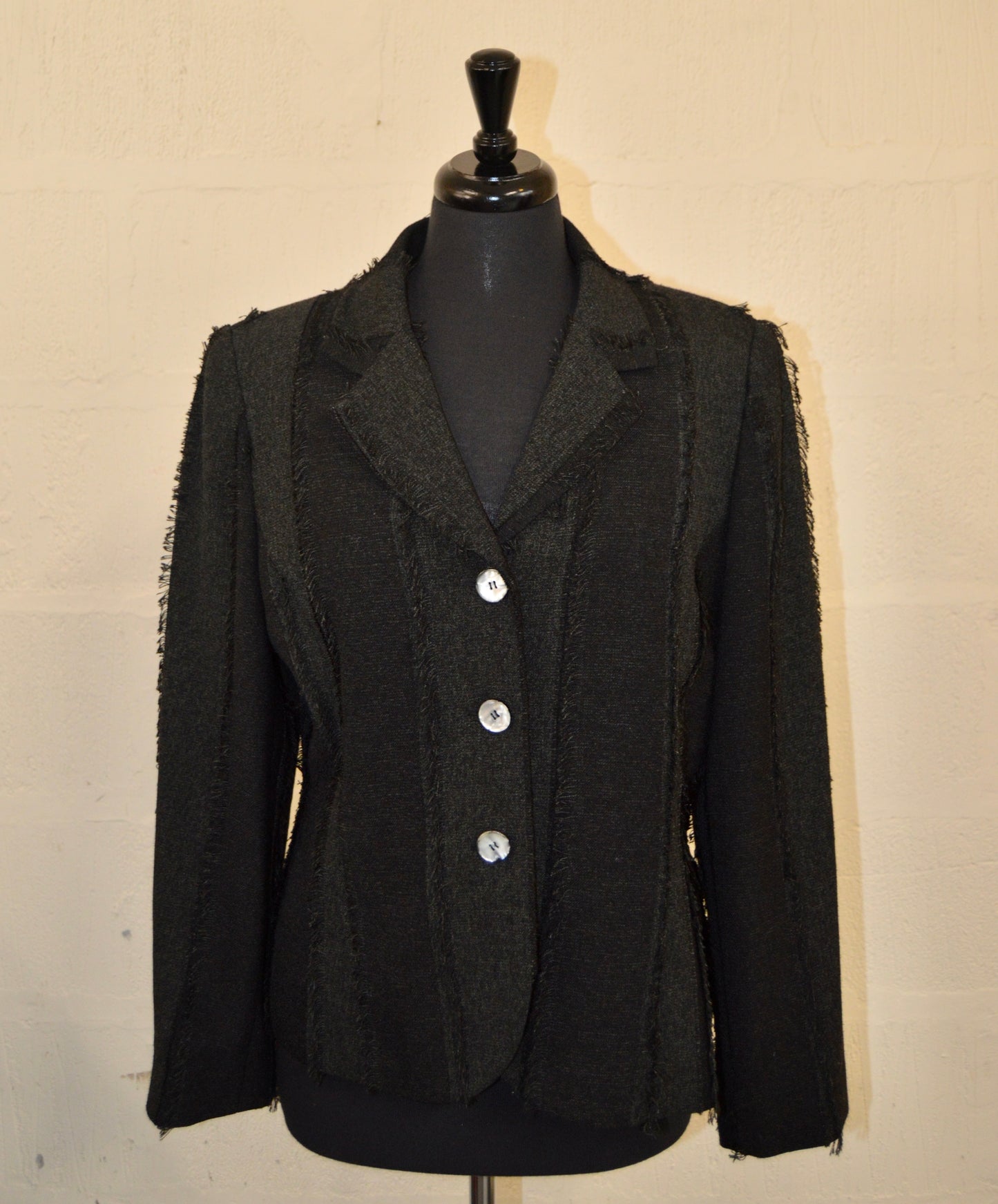 Charcoal Grey Unfinished Edge Blazer Size 14