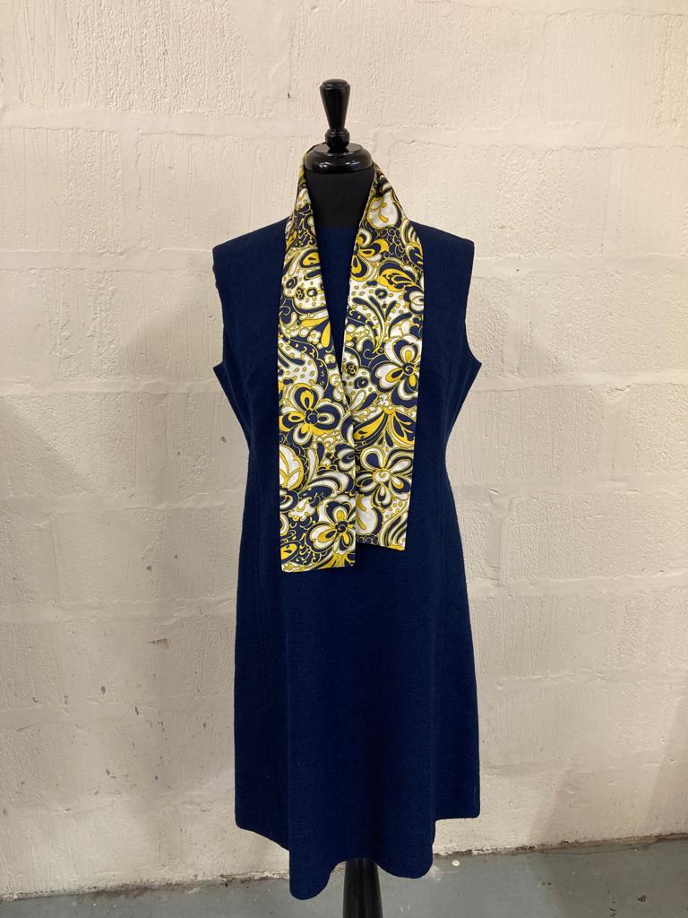 Vintage Mansfield Navy Wool Sleeveless Shift Dress Size 12-14