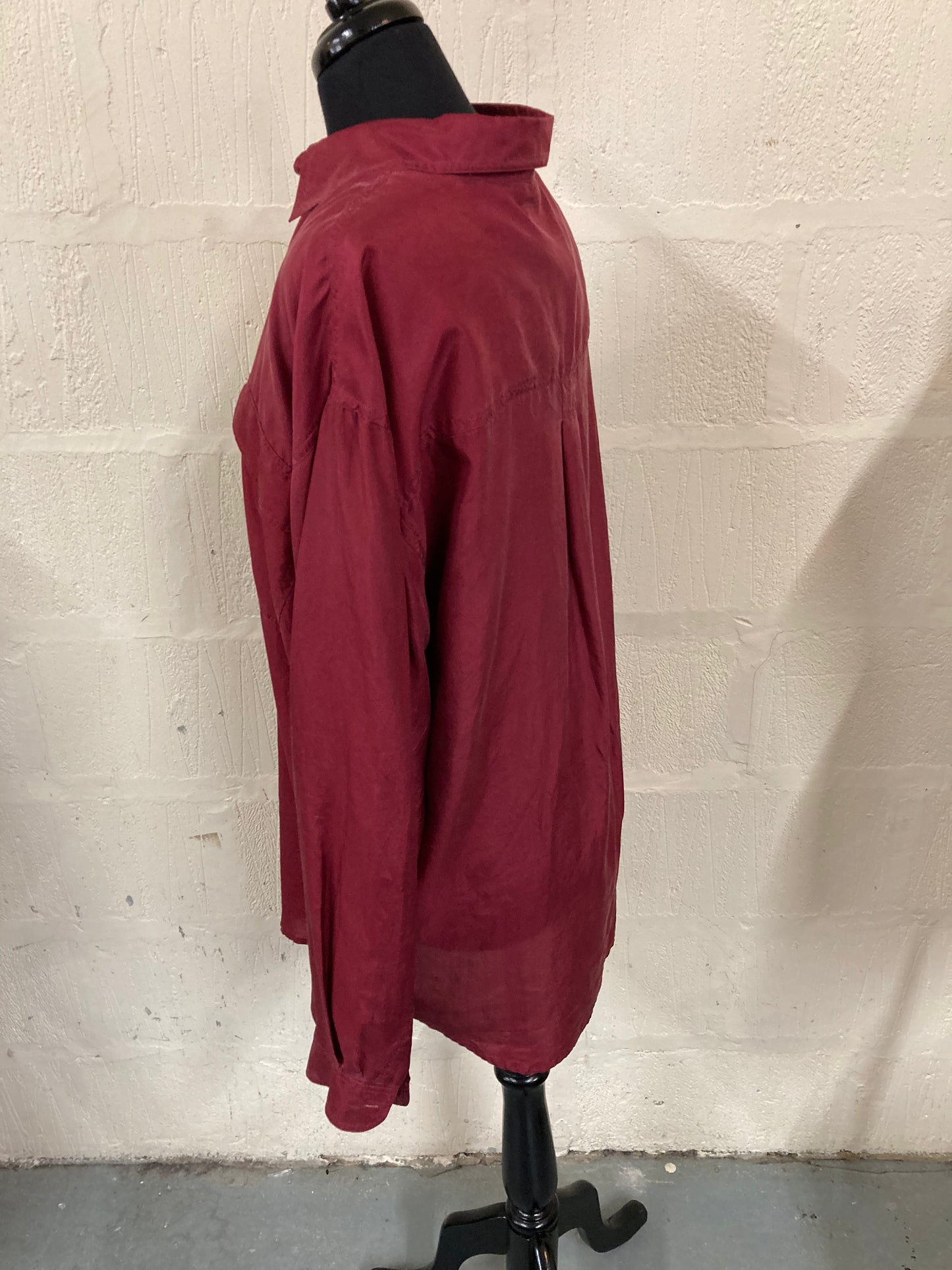 1990s Oversize Claret Silk Shirt Size L