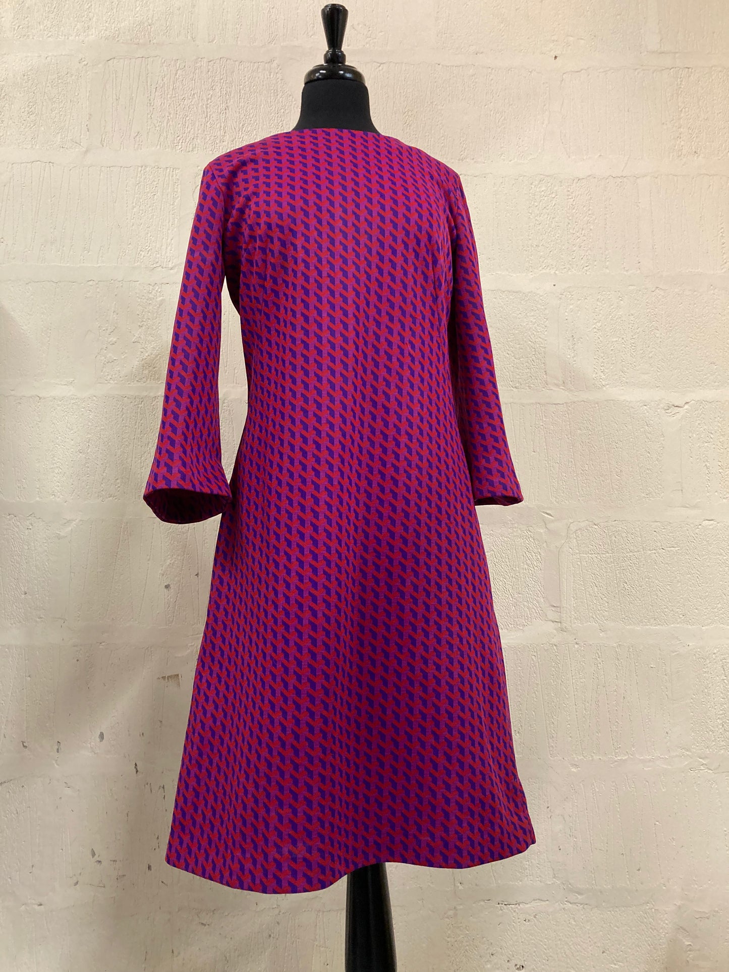 1960s Hand Made Purple and Red Wide Sleeved Dress Size 16
