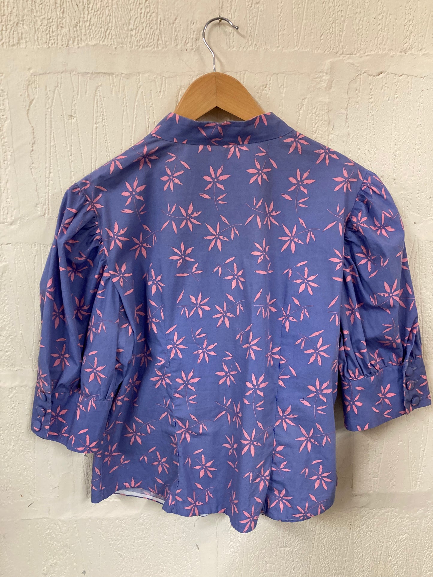 1950s Style Hand Made Violet and Pink Floral Blouse Size 12