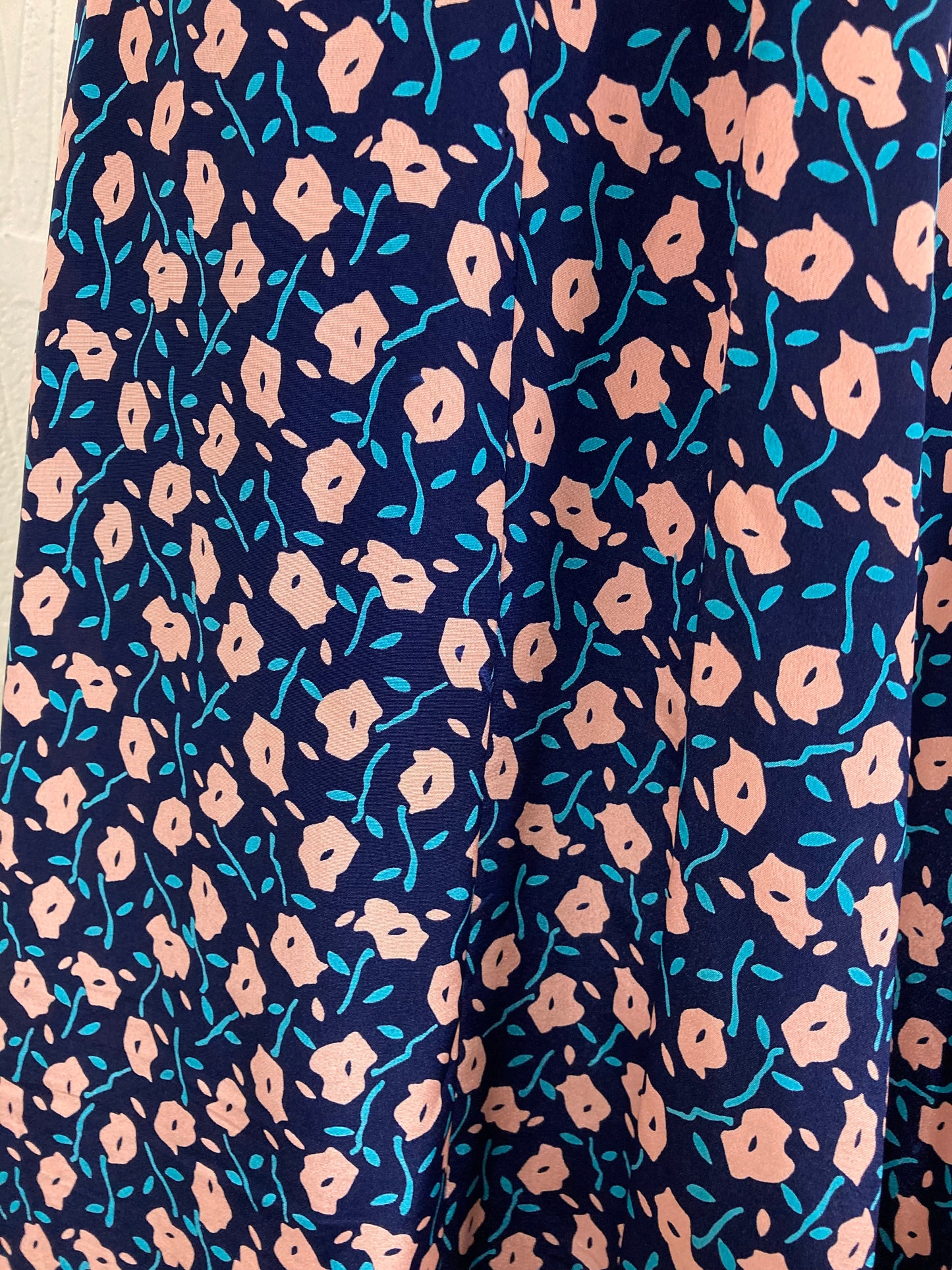 1980s Vintage Berkertex Navy with Pink and Turquoise Floral Skirt Size 16