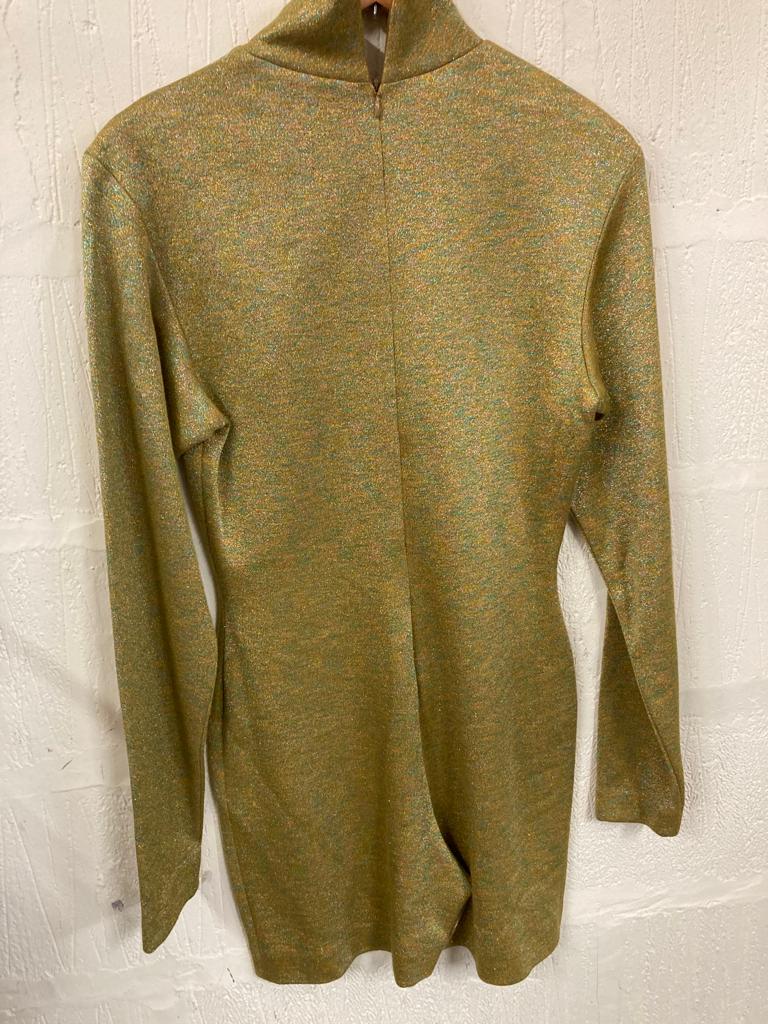 Vintage Gold and Turquoise Lurex Thread 60s Style Playsuit