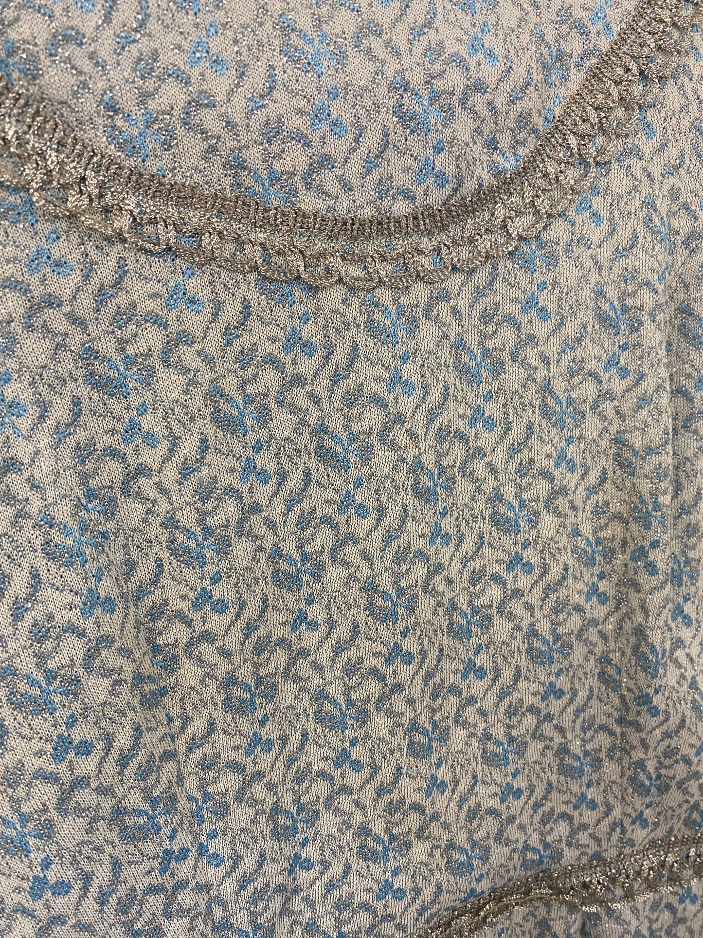 Vintage Hand Made Duck Egg Blue and Silver Shimmer Fabric Dress Size 8-10