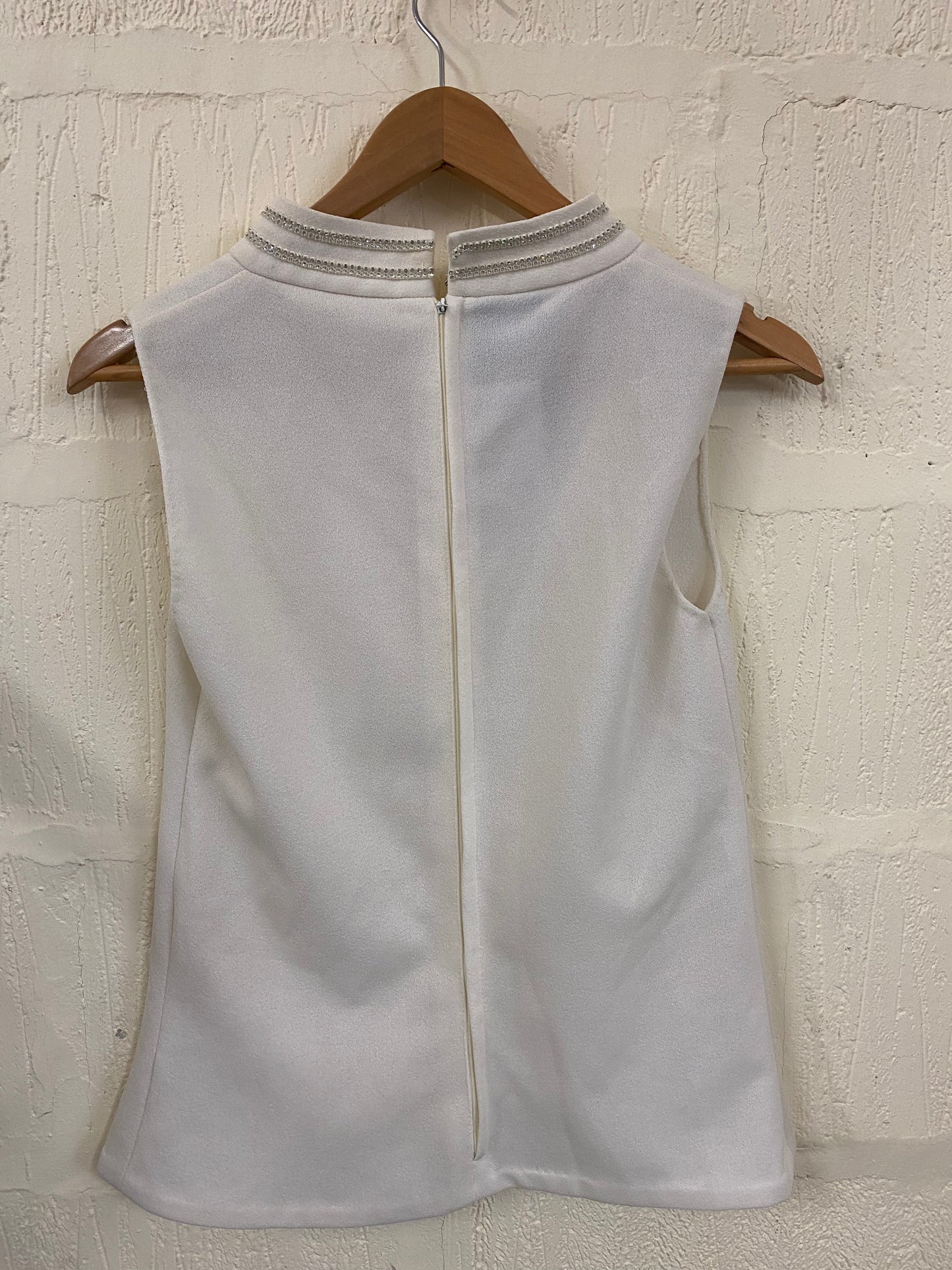 Vintage Sleeveless Cream Top with Diamante Collar Size 12