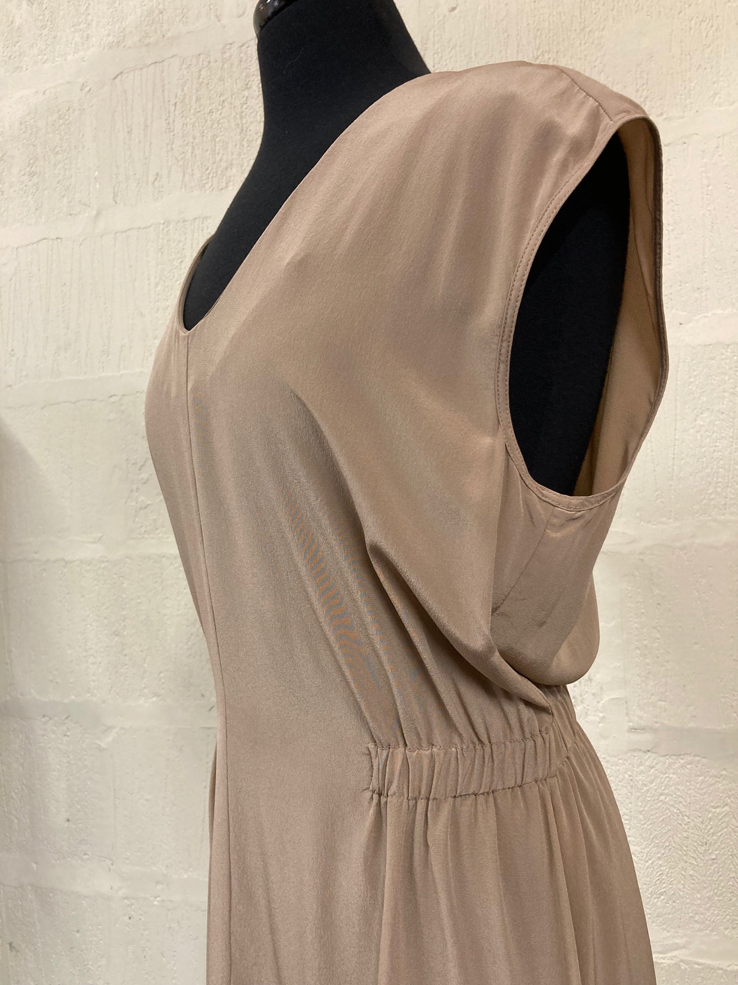 1990s Jaeger Nude Silk Midi Dress Size 12