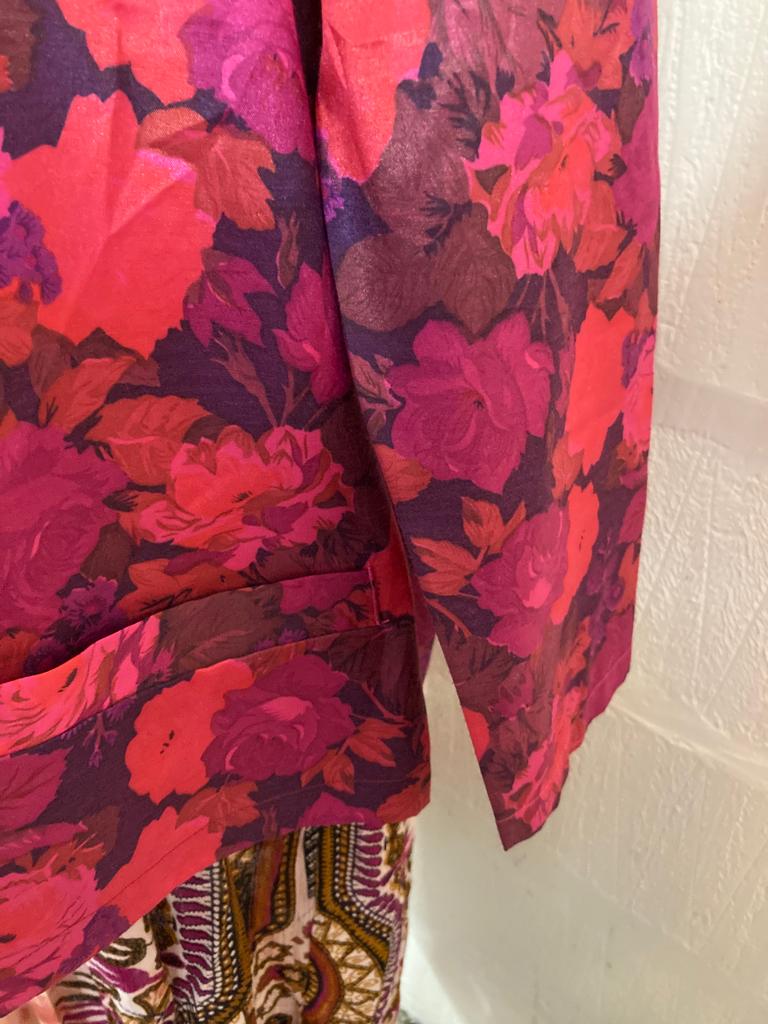 Vintage Lightweight Red and Pink Floral Silk Blazer Jacket Size S