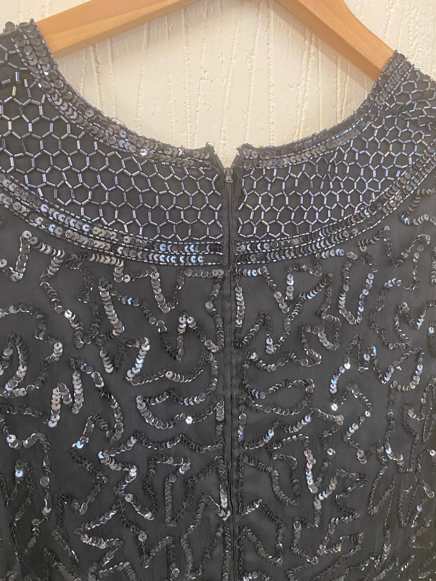 Vintage Silk and Sequin Beaded Black Top Size 12-14