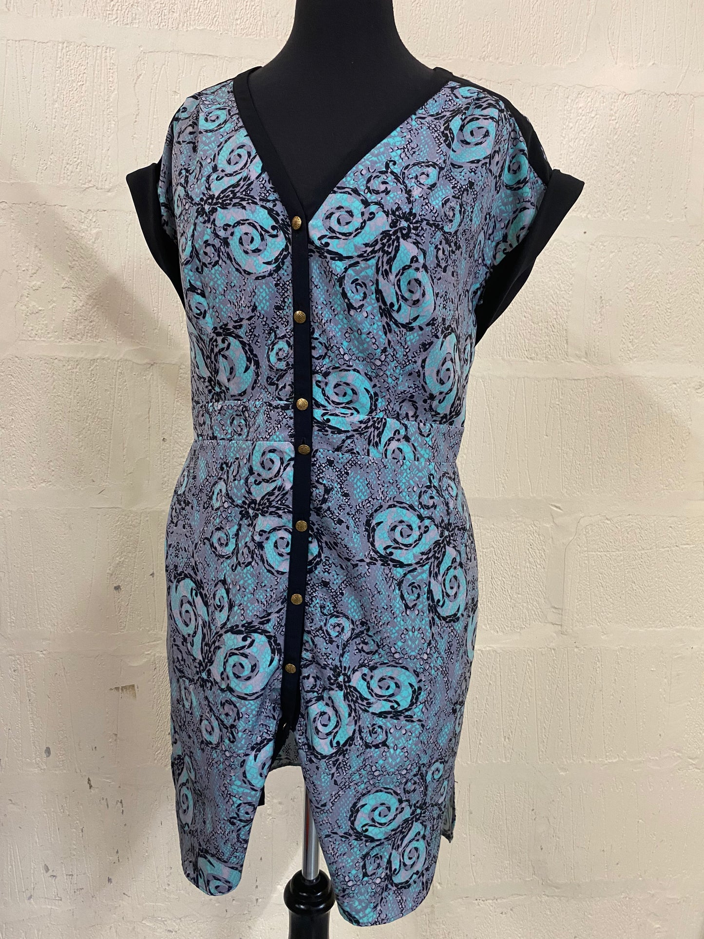 Biba Floral and Snake Print Blue Knee Length Dress Size `10