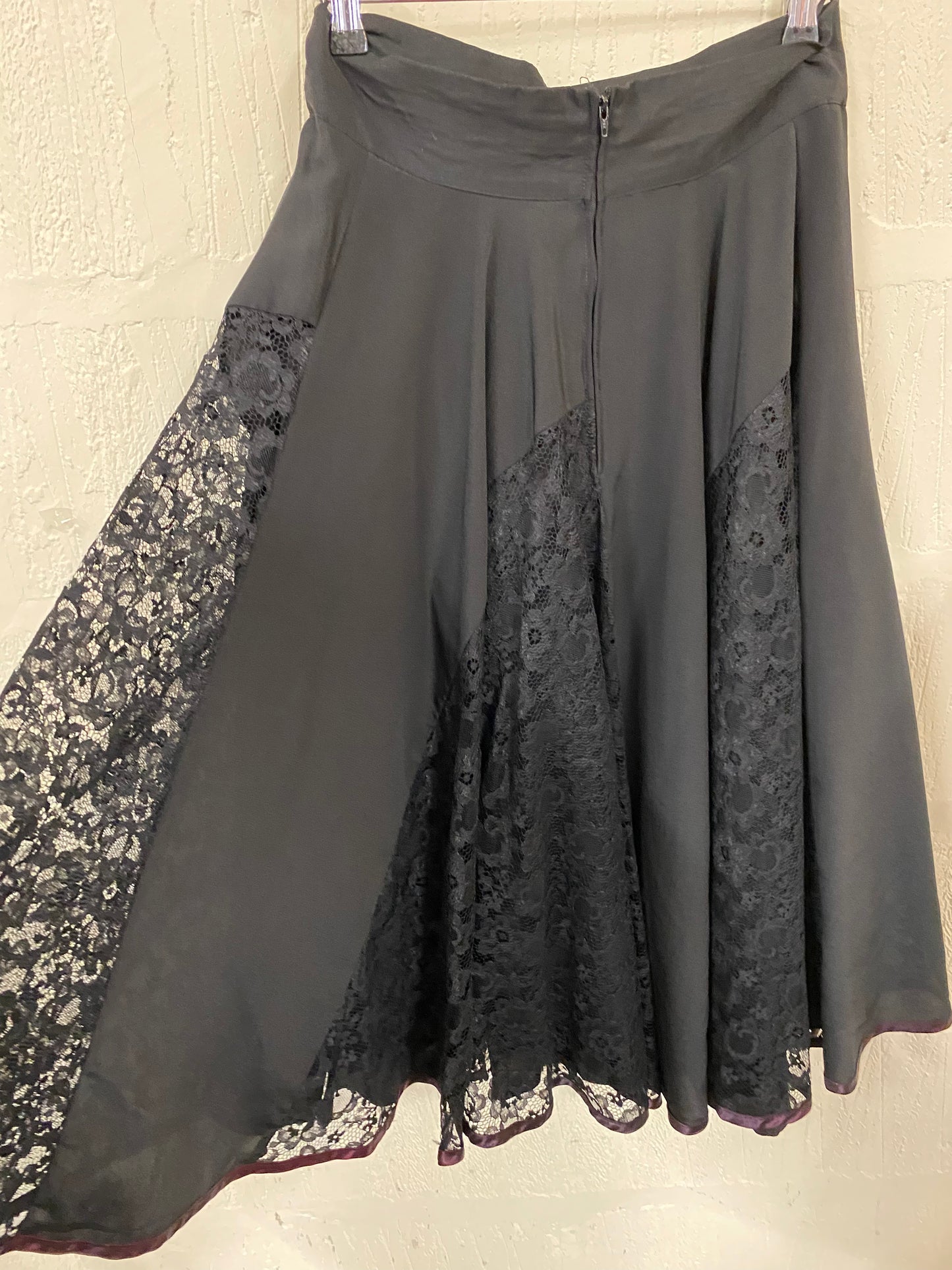 Vintage Swingy Black Lace Panelled Skirt Size 12