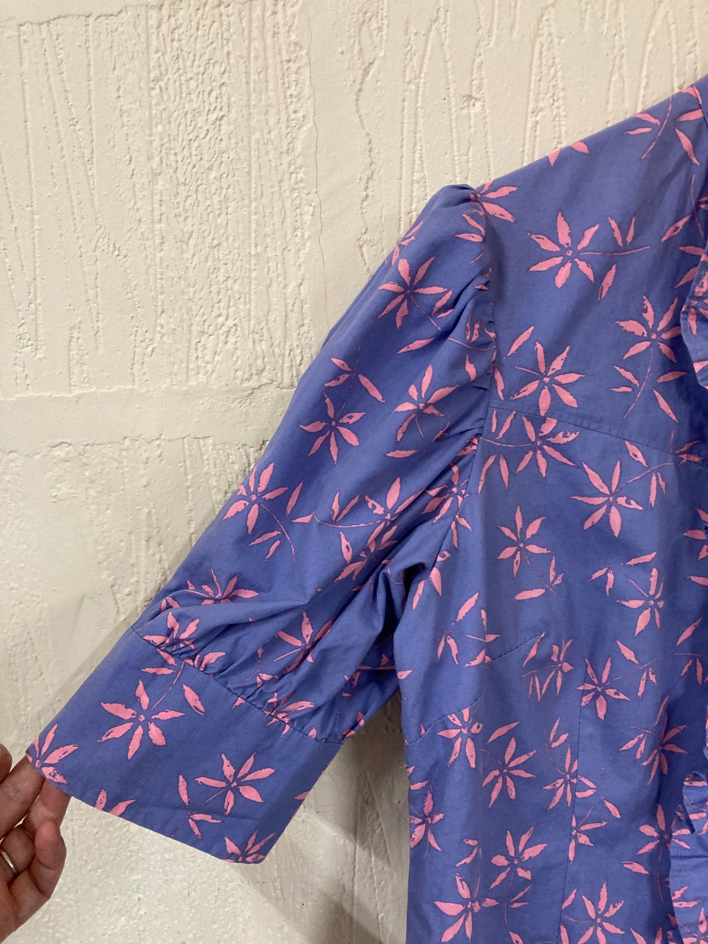 1950s Style Hand Made Violet and Pink Floral Blouse Size 12