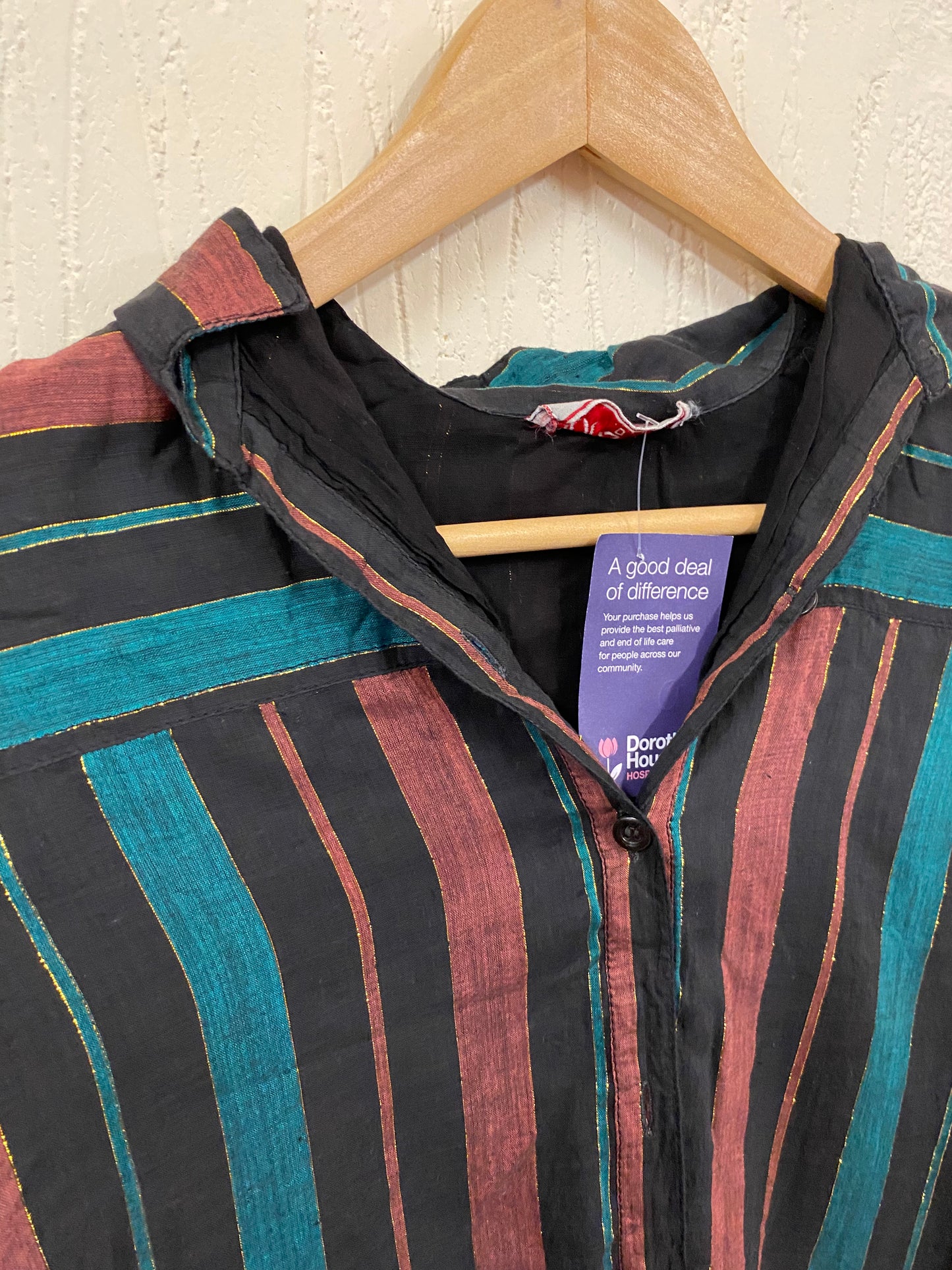 Black, Green, Brown with Gold stripe Blouse Size 8