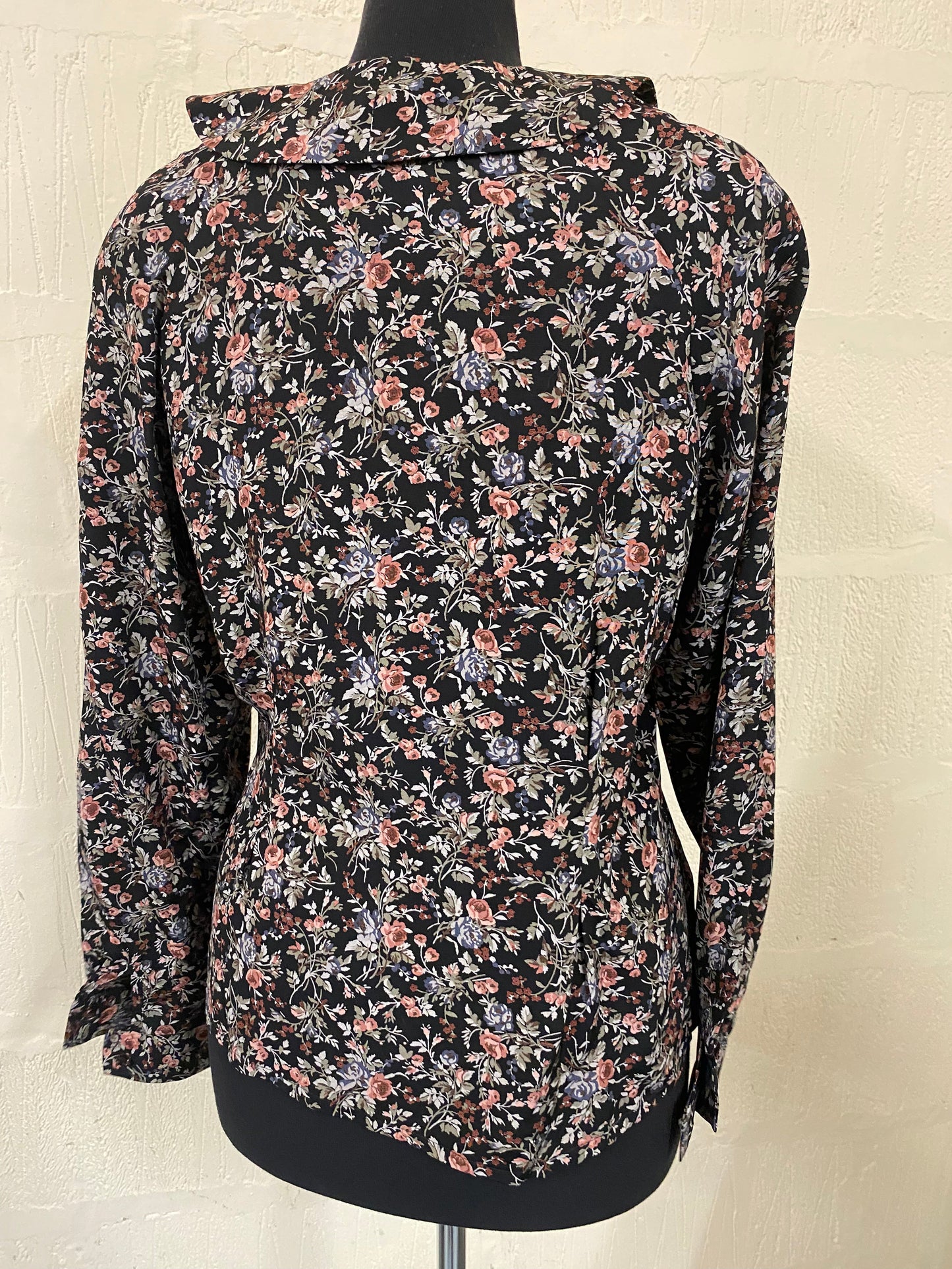 Vintage Laura Ashley Black Floral Blouse Size 12