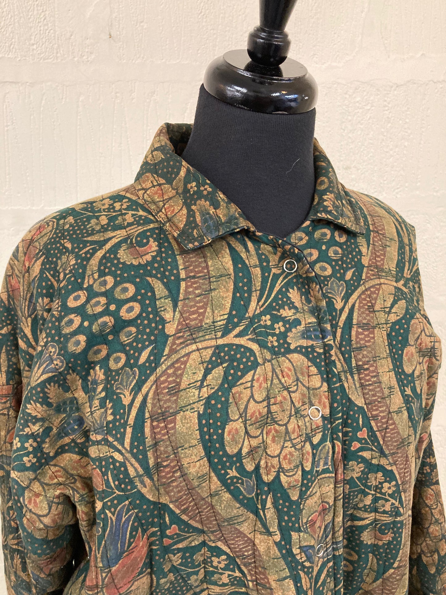 00s Liberty Padded Green and Brown Floral Pattern Jacket Size 14/16