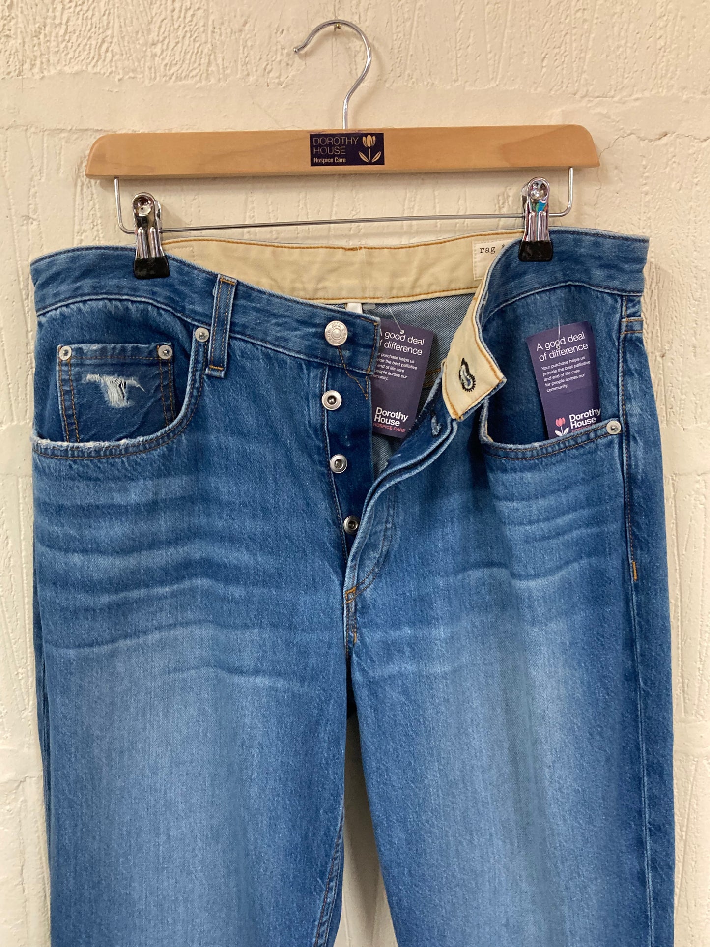 1990s Style Rag and Bone Denim Wide and Low Waist Jeans Size 30, Size 12