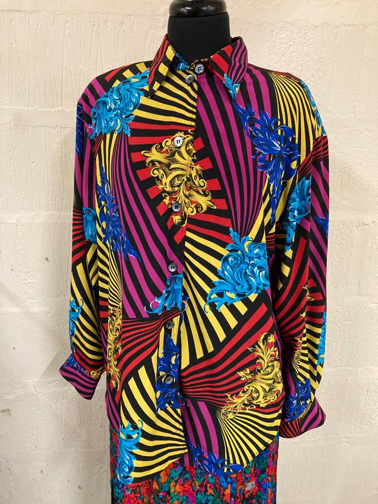1980s Multi Coloured Abstract Blouse Size 12