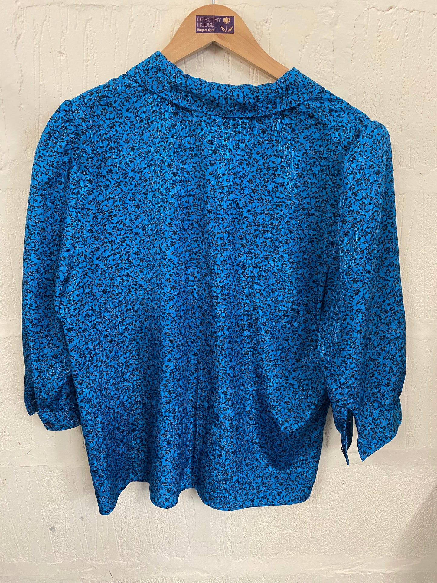 Vintage Teal 1980s Floral Blouse Size 16