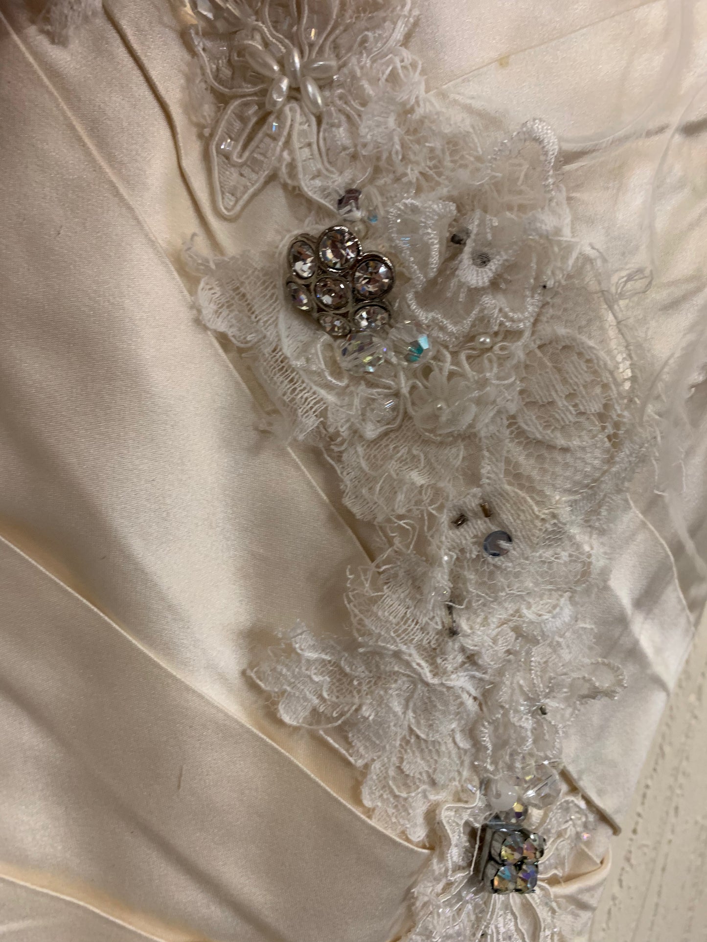 Terry Fox Preloved Satin Bodice with Feather and beaded embellishments Size 12