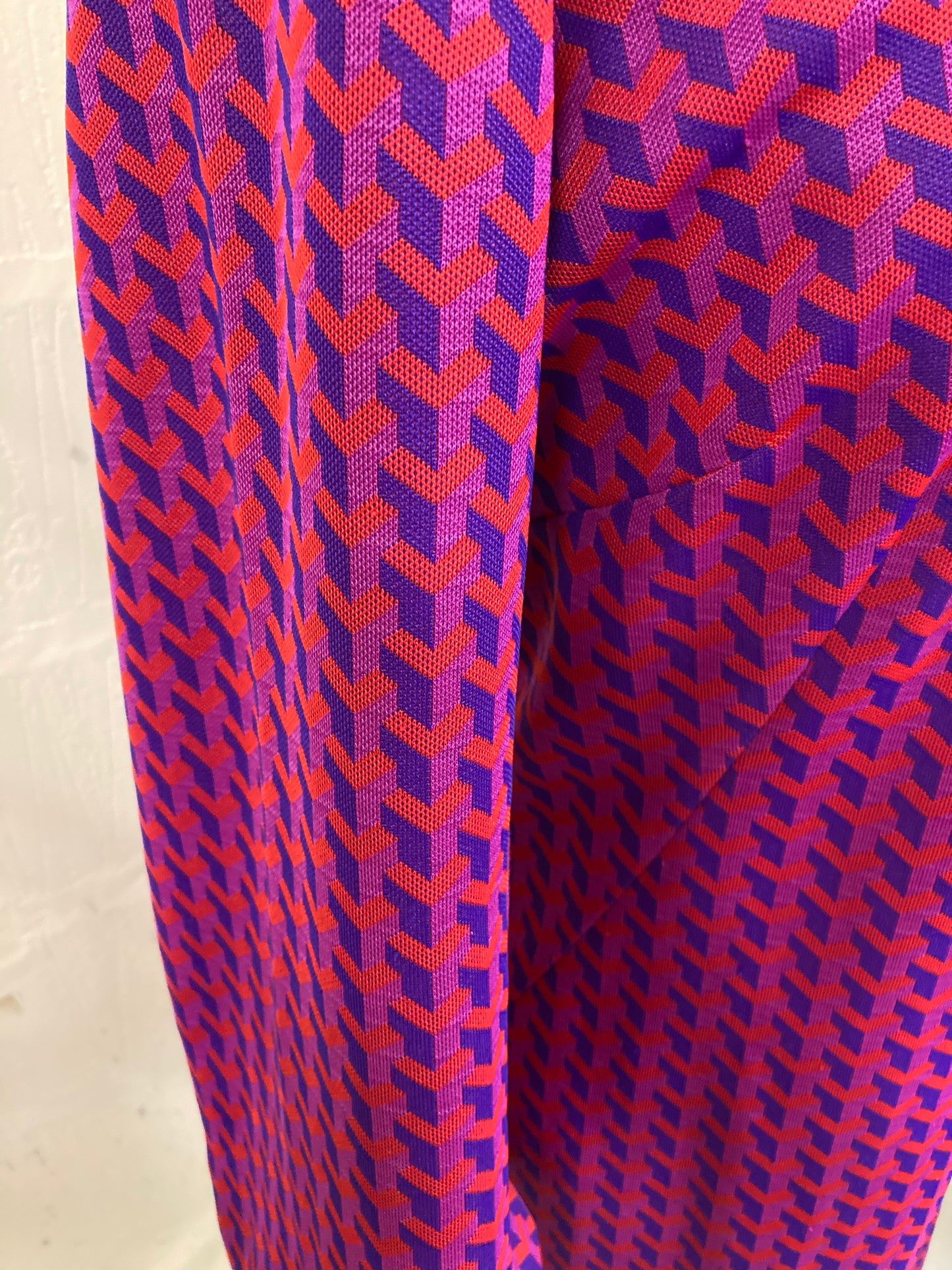 1960s Hand Made Purple and Red Wide Sleeved Dress Size 16