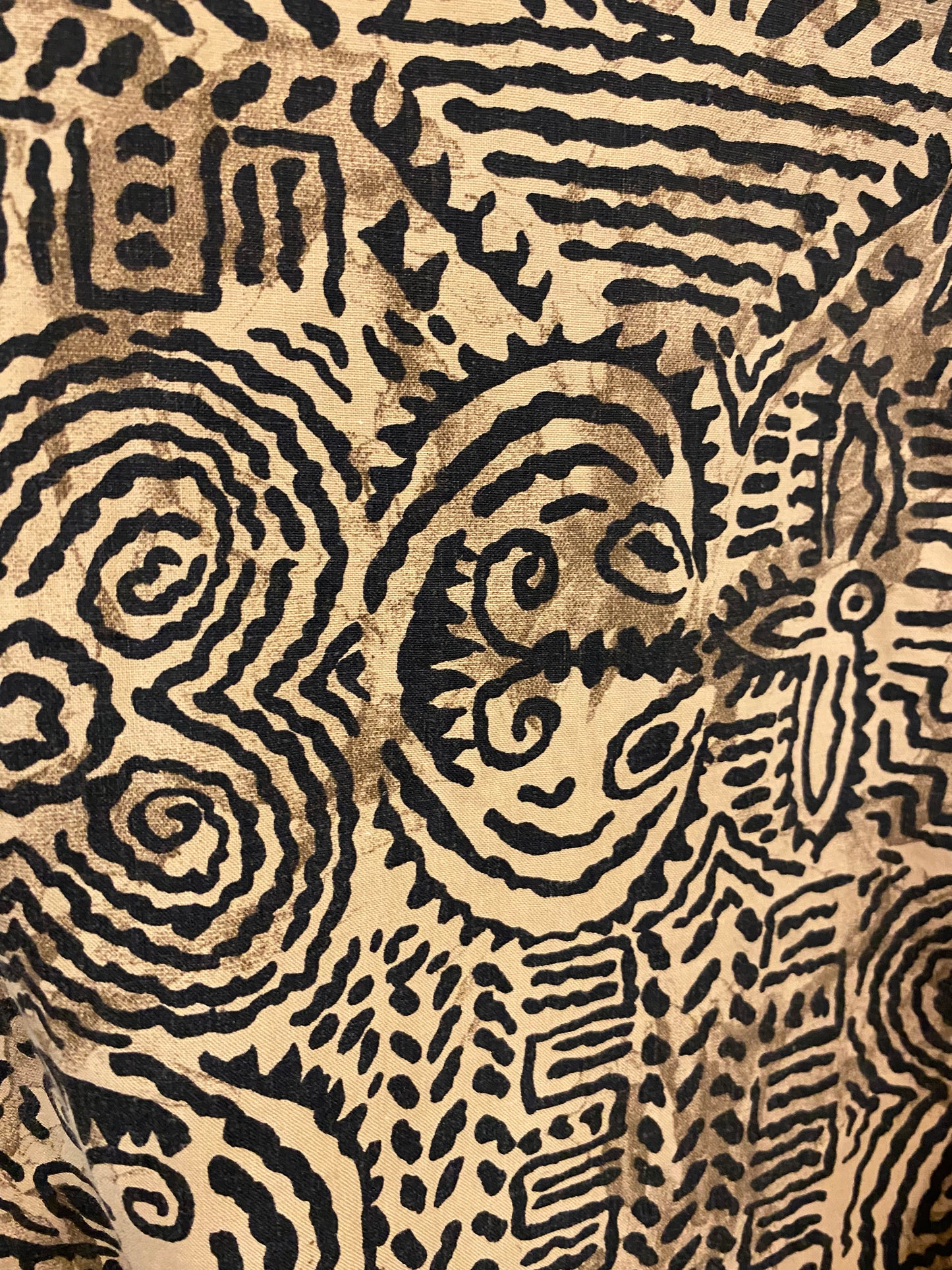 1950s Style Havana Vibes Tan and Black Patterned Cotton Shirt Size 10