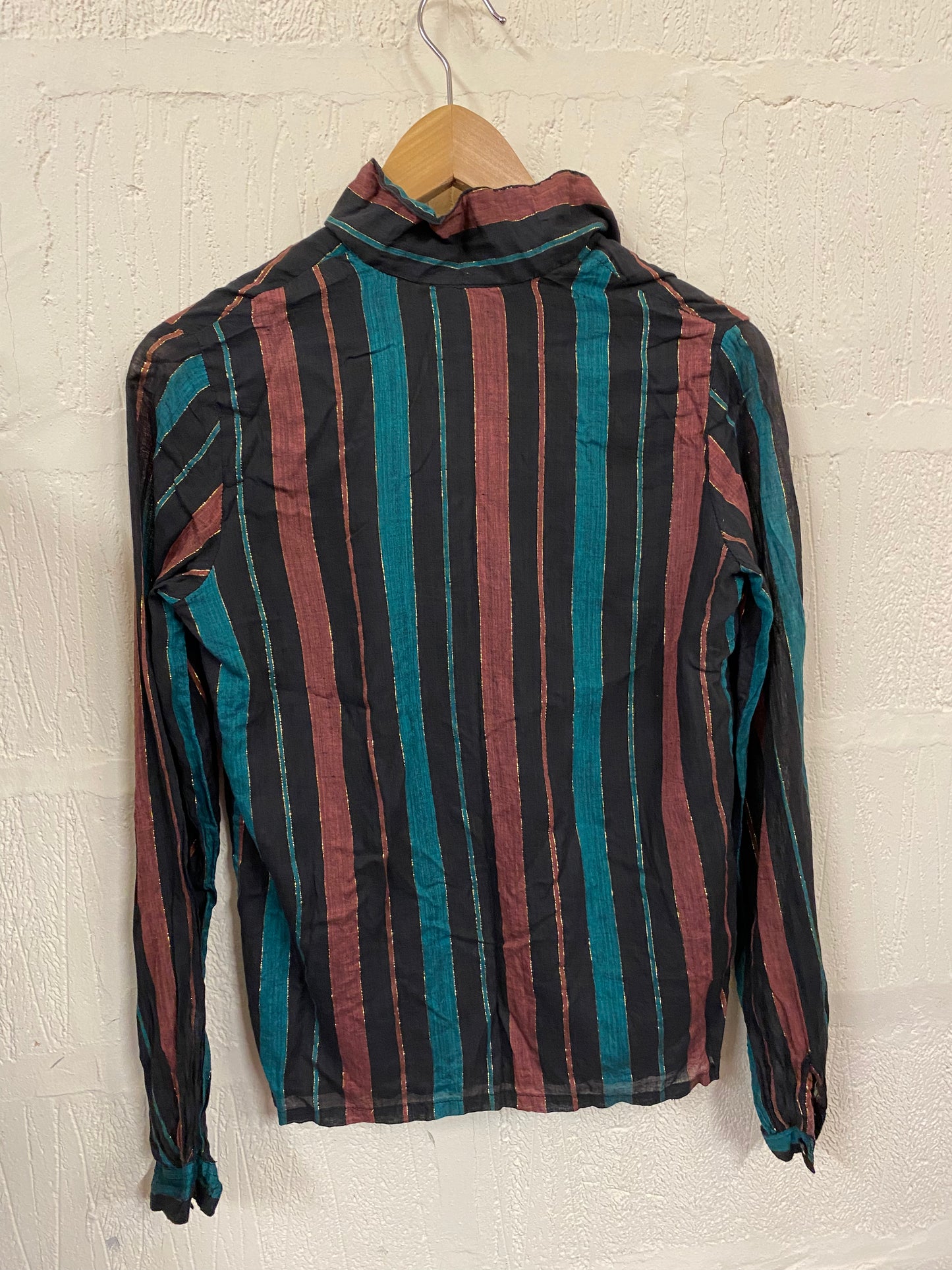 Black, Green, Brown with Gold stripe Blouse Size 8