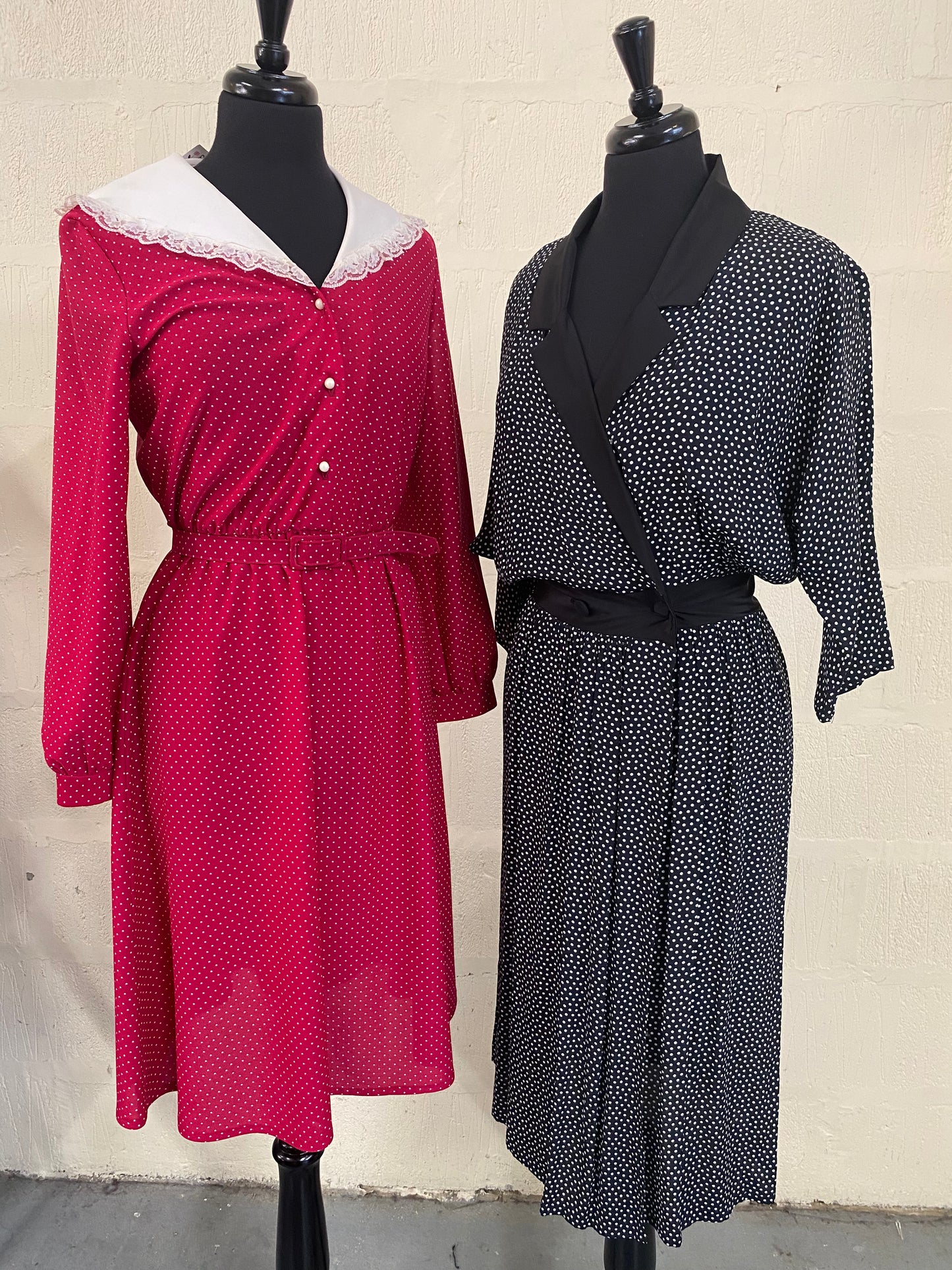 Vintage Red Polka Dot 1980s Midi Dress Size 10