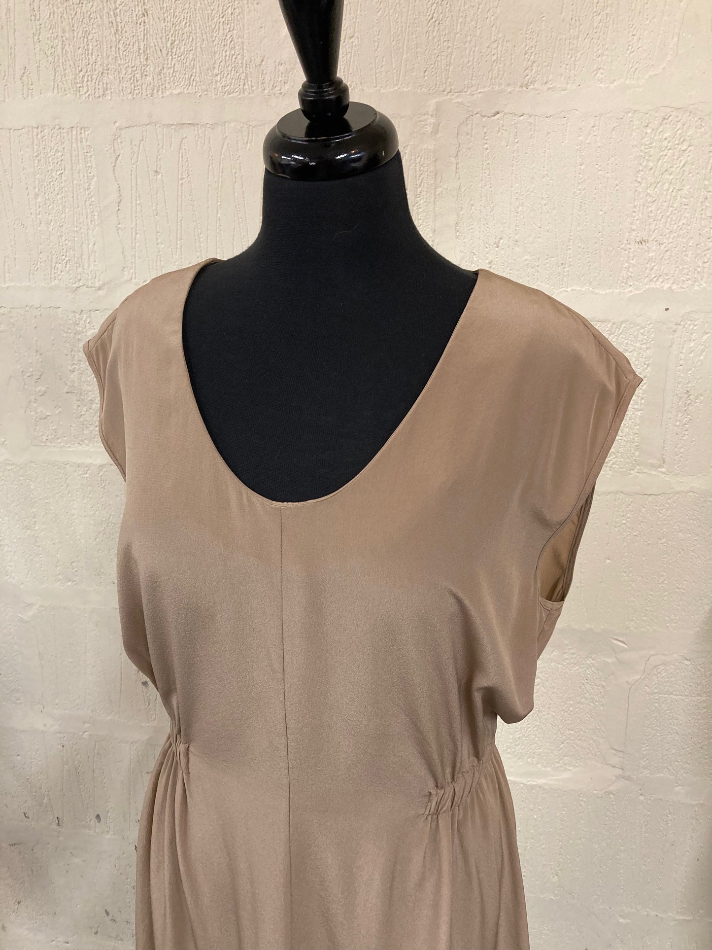 1990s Jaeger Nude Silk Midi Dress Size 12