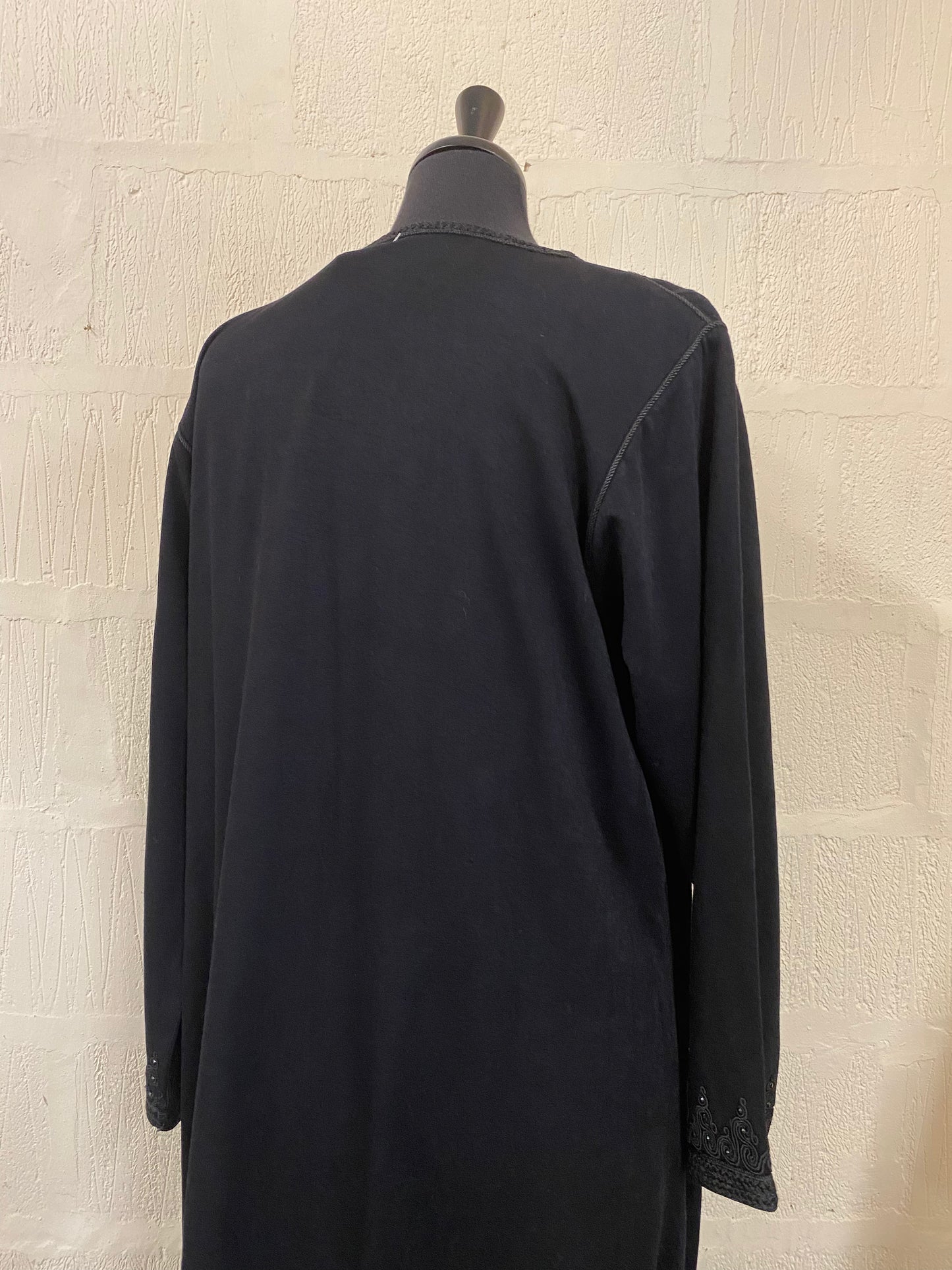 Vintage Black Djellaba Robe with embroidery and bead embellishment - one size
