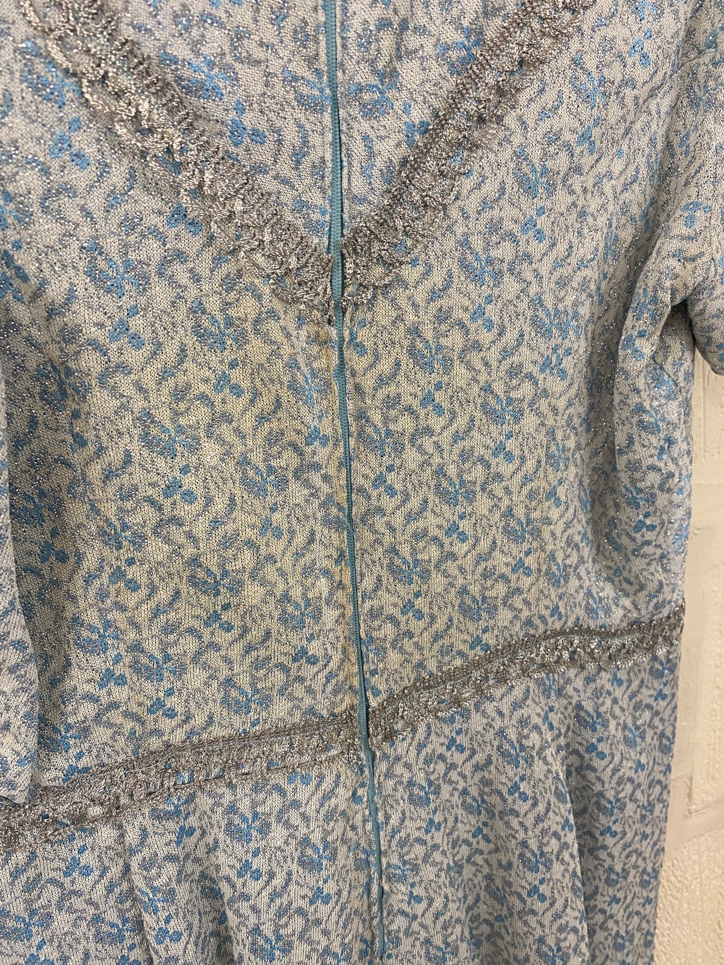 Vintage Hand Made Duck Egg Blue and Silver Shimmer Fabric Dress Size 8-10