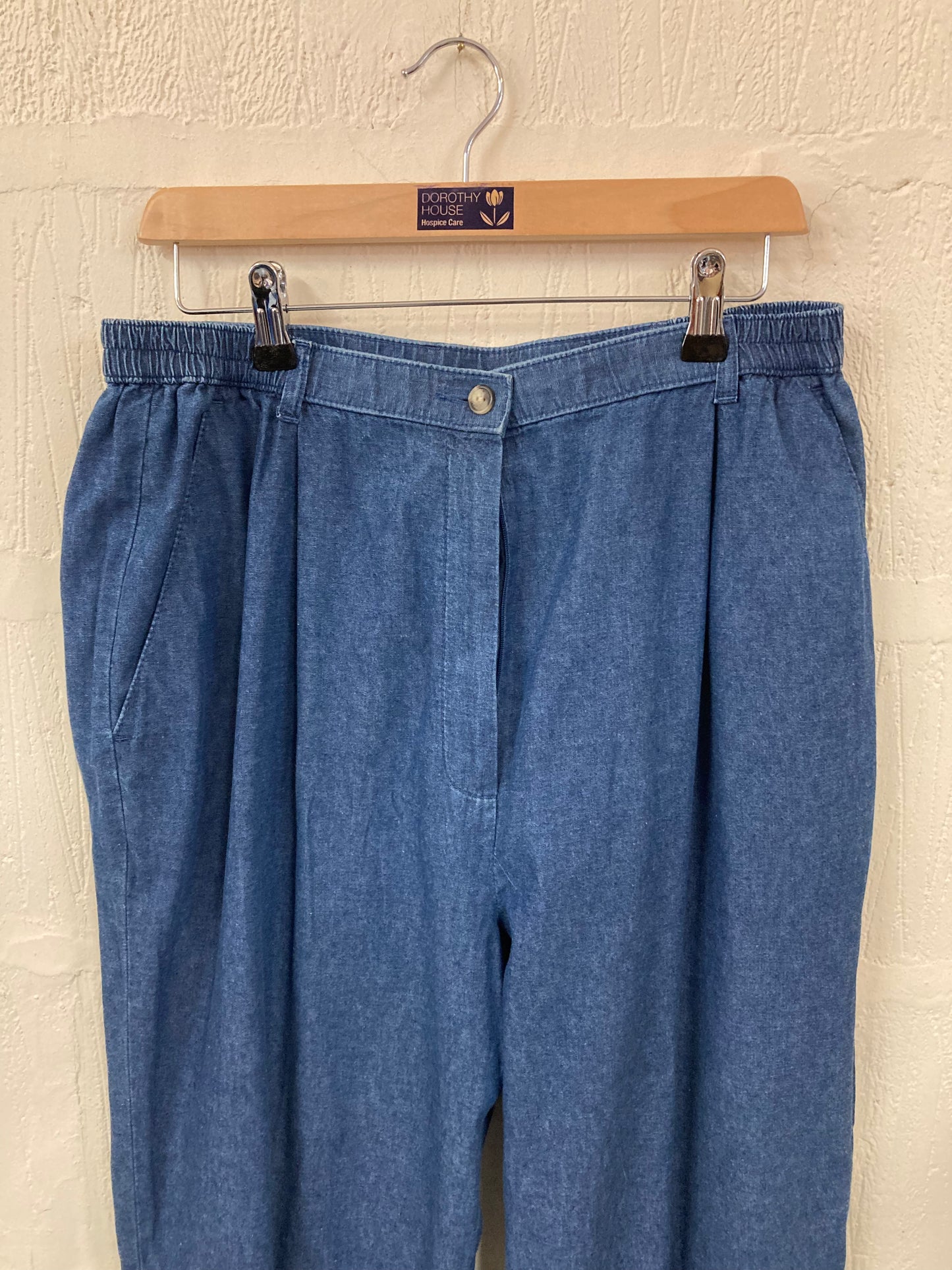 1980s style St Michael High Elasticated Waist Indigo Trousers Size 18