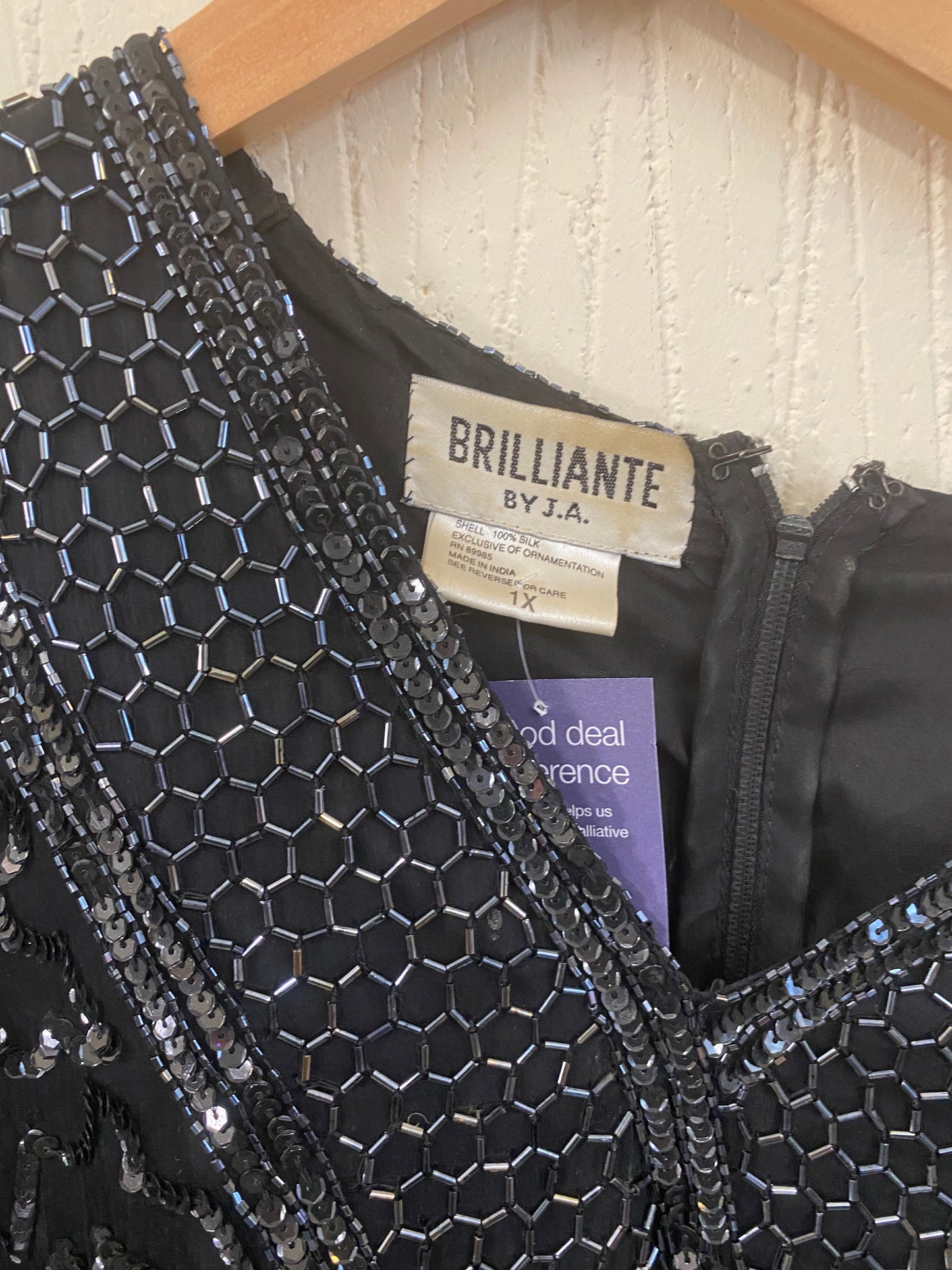 Vintage Silk and Sequin Beaded Black Top Size 12-14